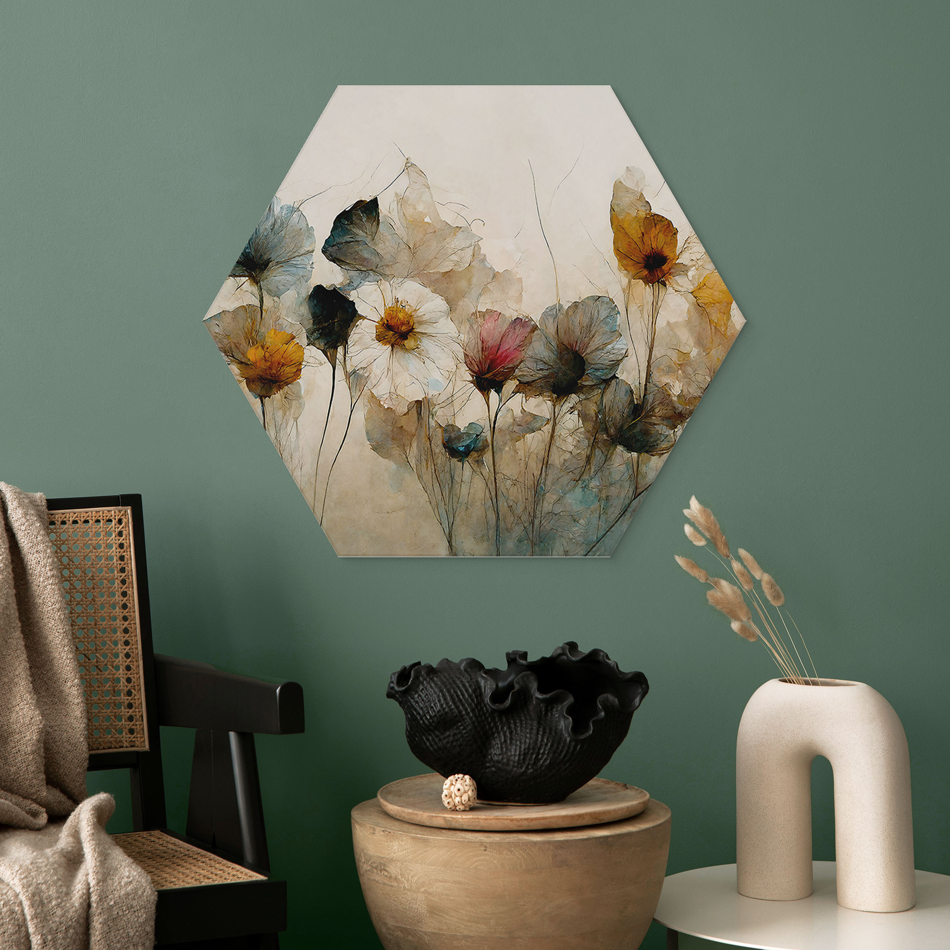 Hexagon Dibond Buket af tørrede blomster - Treechild
