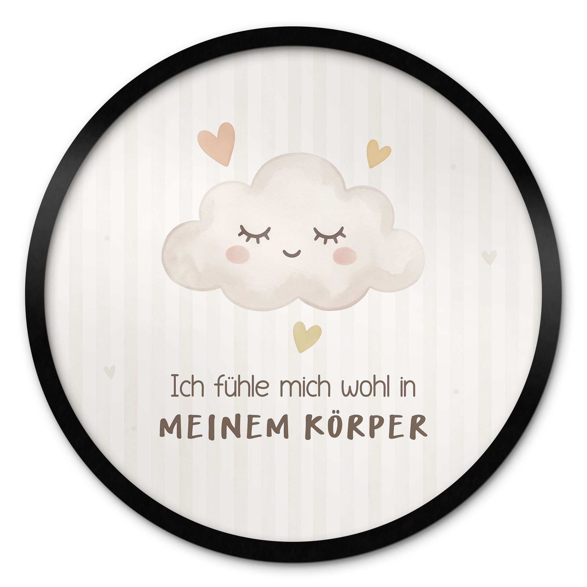 Rundes Affirmationsposter mit Wolke - 'Ich fühle mich wohl in meinem Körper' für das Kinderzimmer