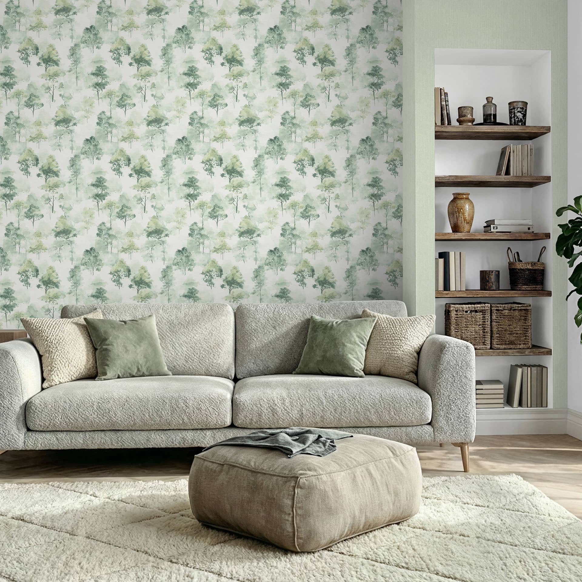 Vliesbehang aquarel bos in groen met bomen modern natuur vliesbehang