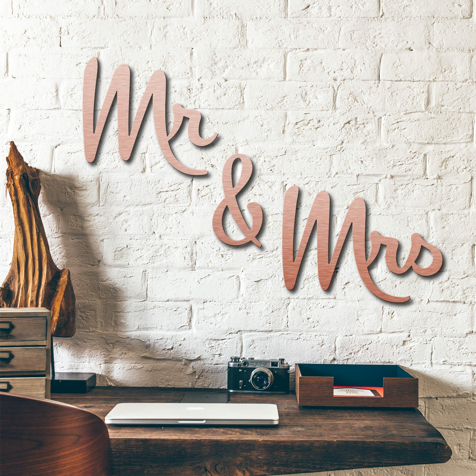 Aluminiowe litery Dibond - efekt miedzi - Mr & Mrs