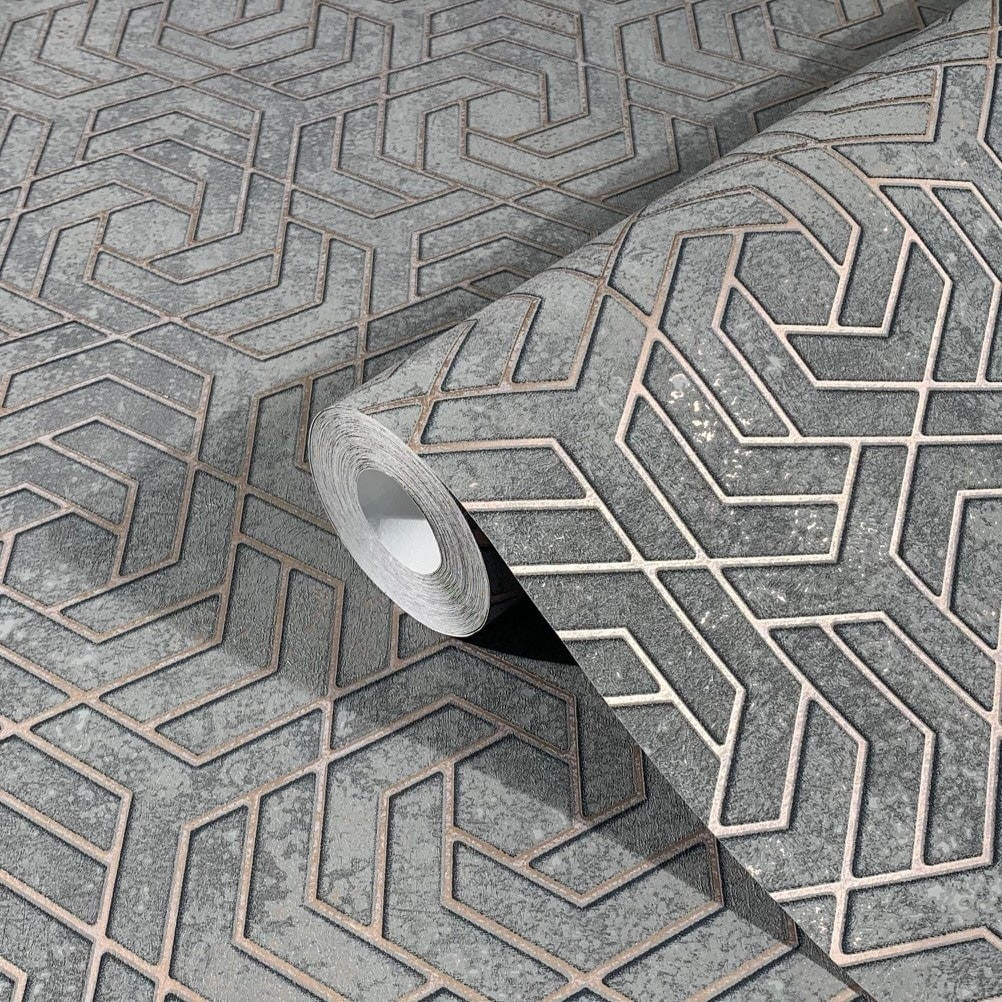 vliesbehang in 3D look grijs grafisch