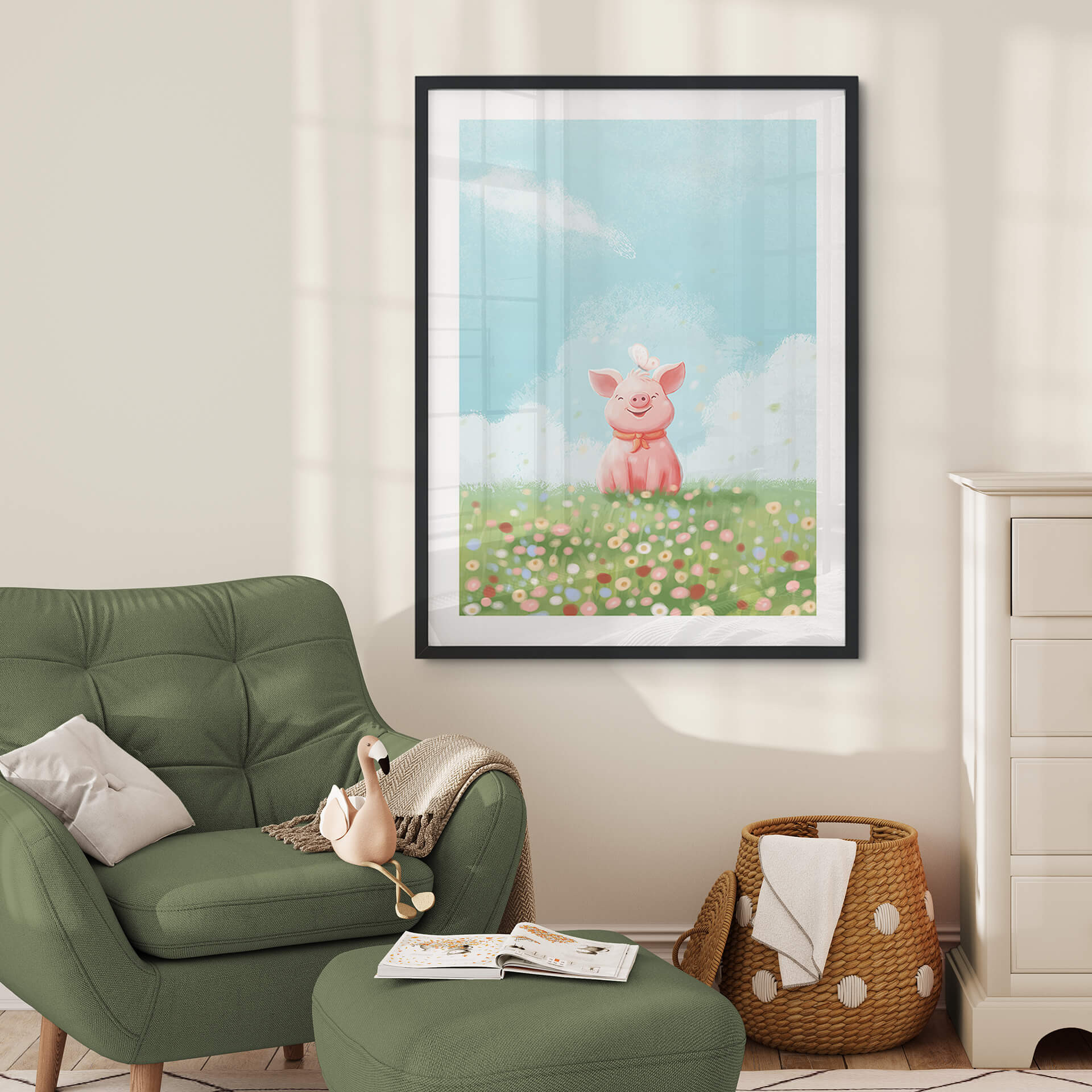 Poster Thai - Fröhliches Schweinchen auf der Sommerwiese