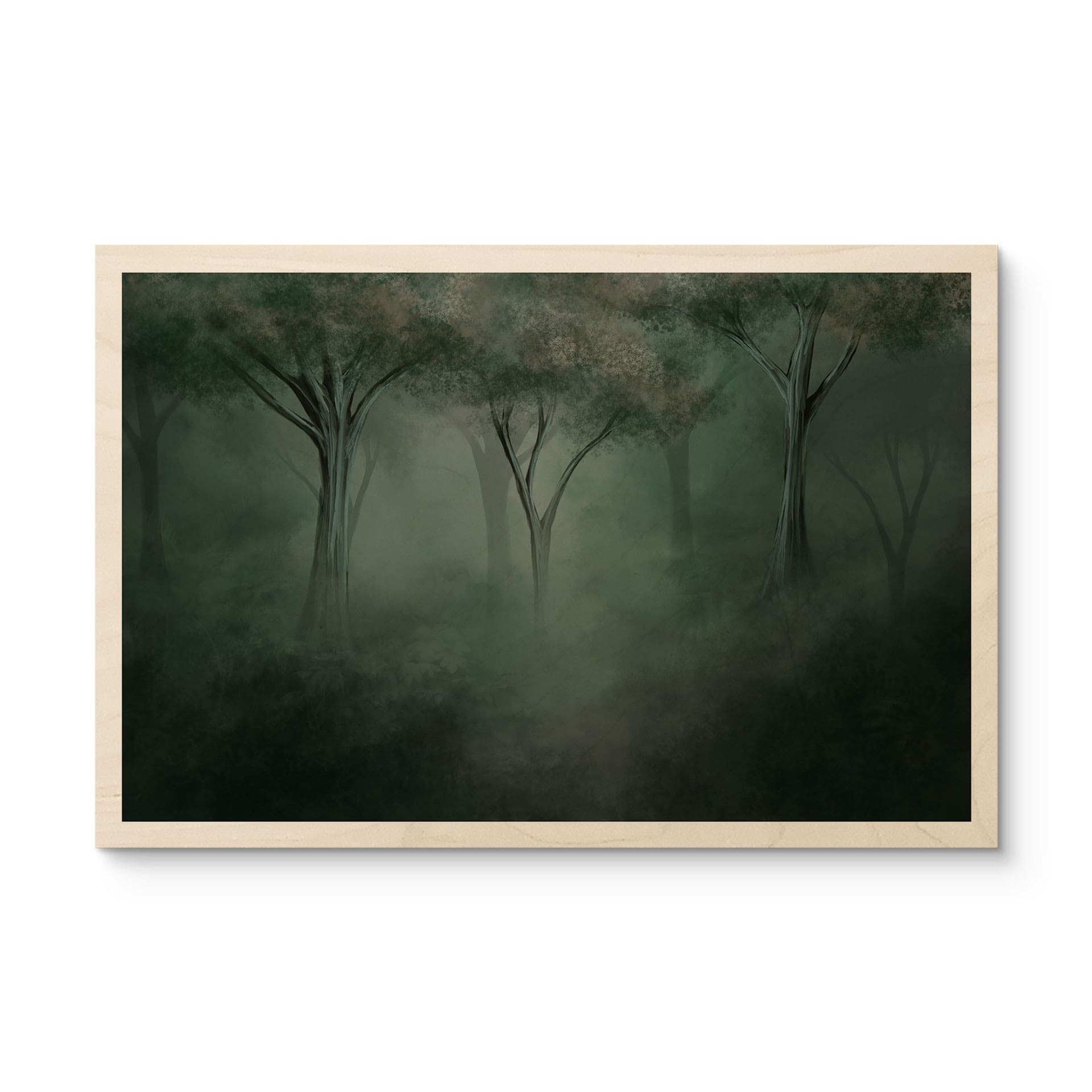 Houten Wanddecoratie bos magie in de ochtendmist groen - Ms Tiff