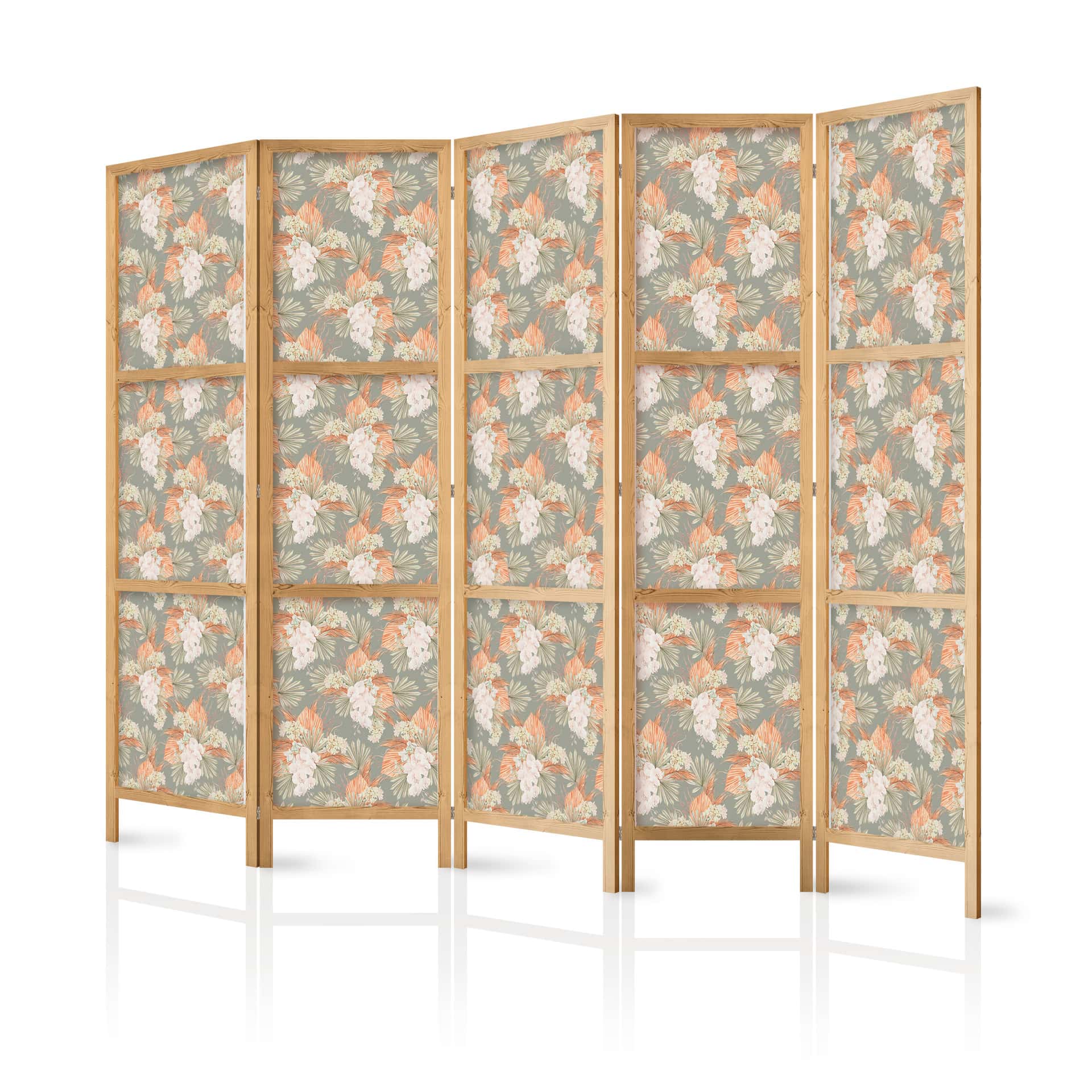 Japanischer Paravent, Raumteiler freistehend, Trennwand - Little Bouquets of Exotic Flowers