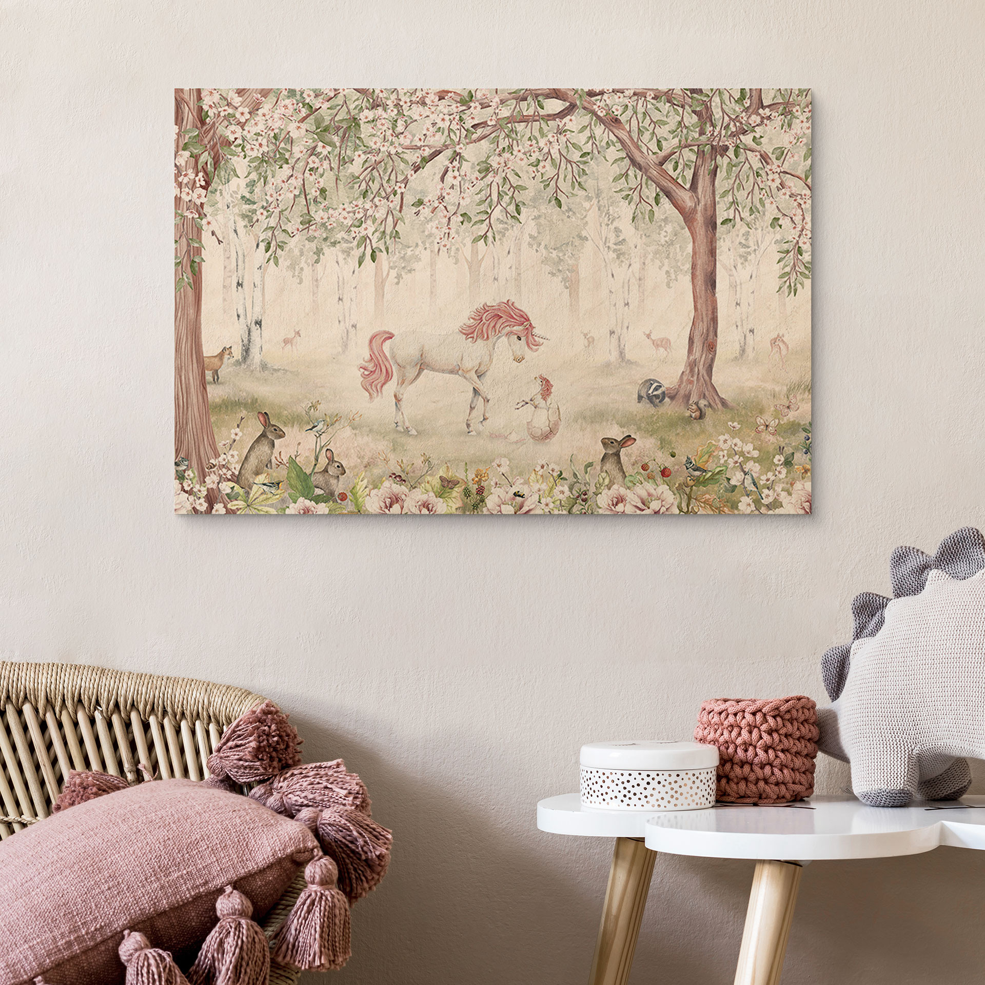 Plakat drewniany bajkowy las z jednorożcami - Kikki Belle