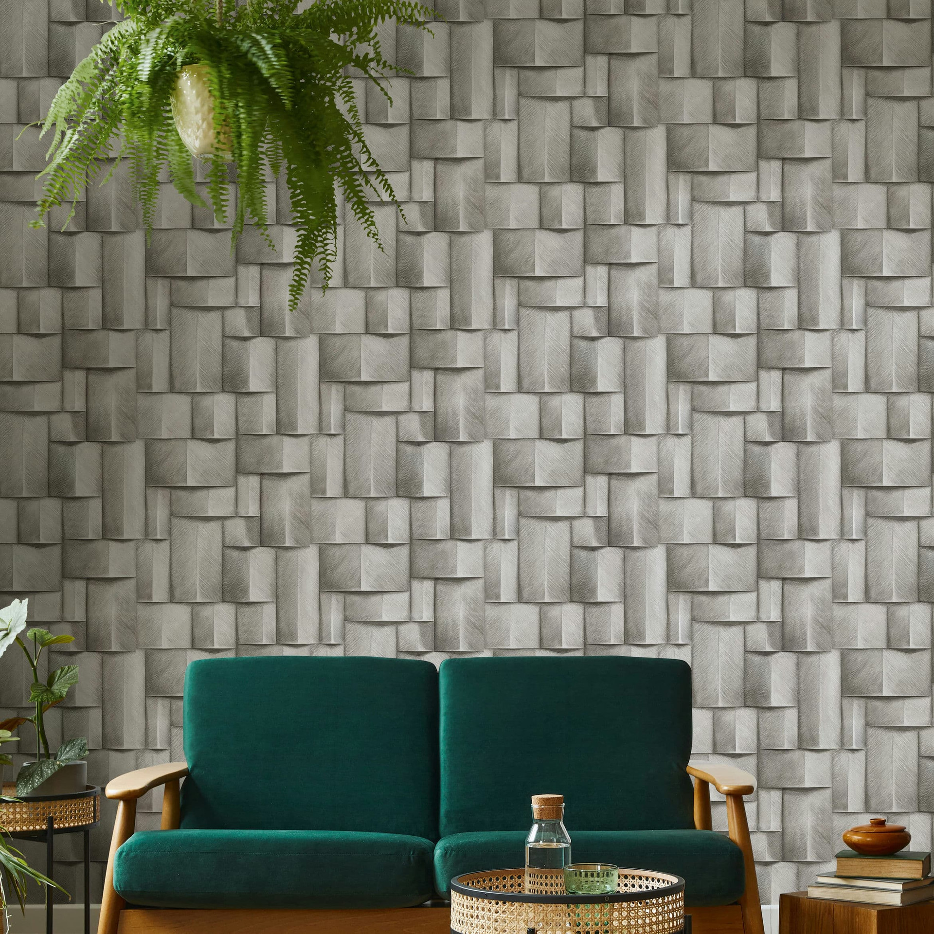 vliesbehang met houtmotief geometrisch wit, bruin 3D look