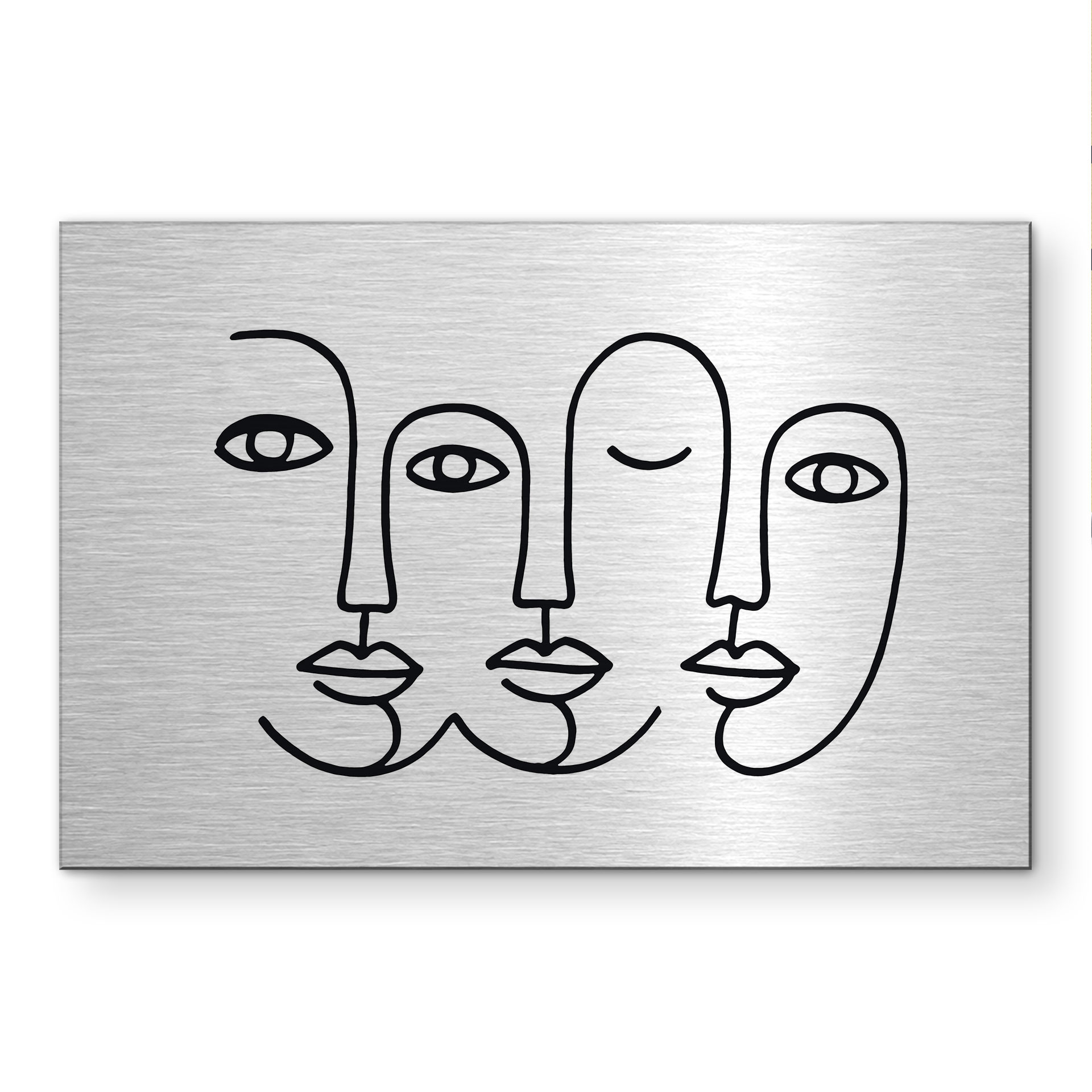Alu-Dibond brossé avec Effet Doré, Argenté & Cuivré - Visages Line Art - Treechild