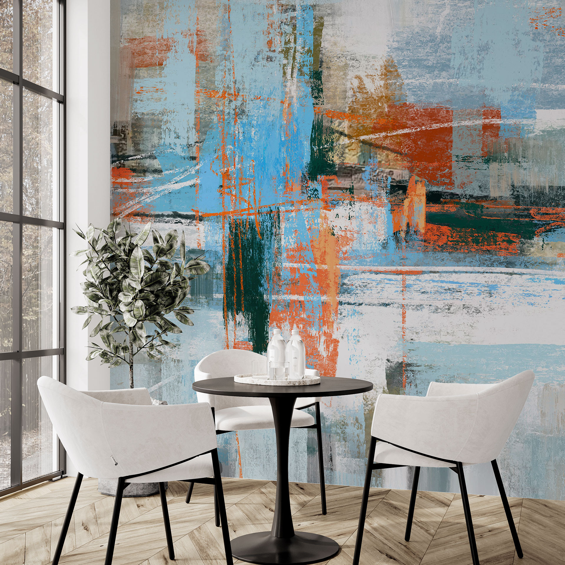 Fototapete Abstraktes Farbspiel blau orange - Cheney