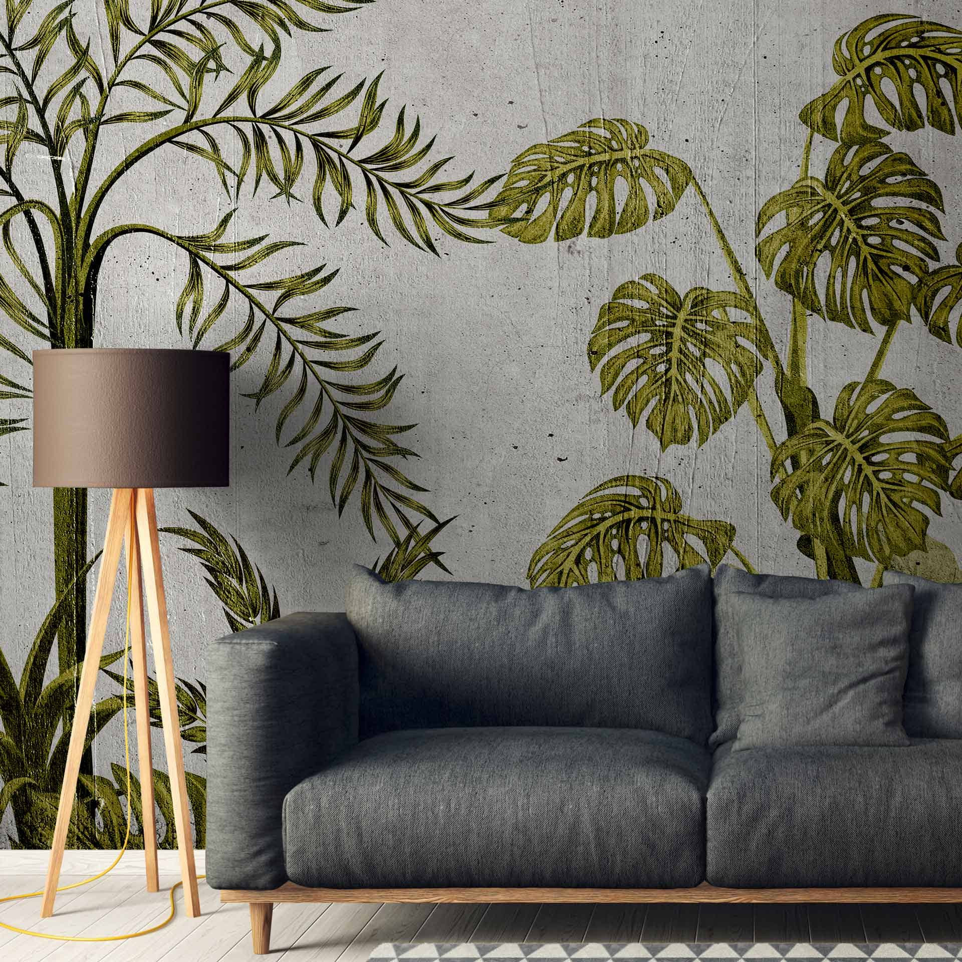 fotobehang JungleConcret2 in grijsgroen - vliesbehang Designwalls 2 - 2,55 x 3,5 m