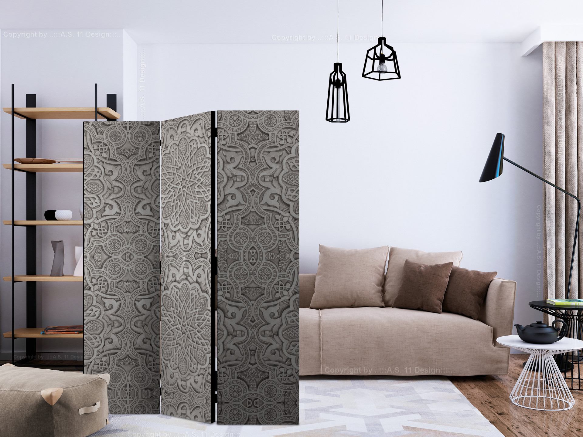 Screen room divider - Orientalsk ornament, 3-delt - 135x172 cm