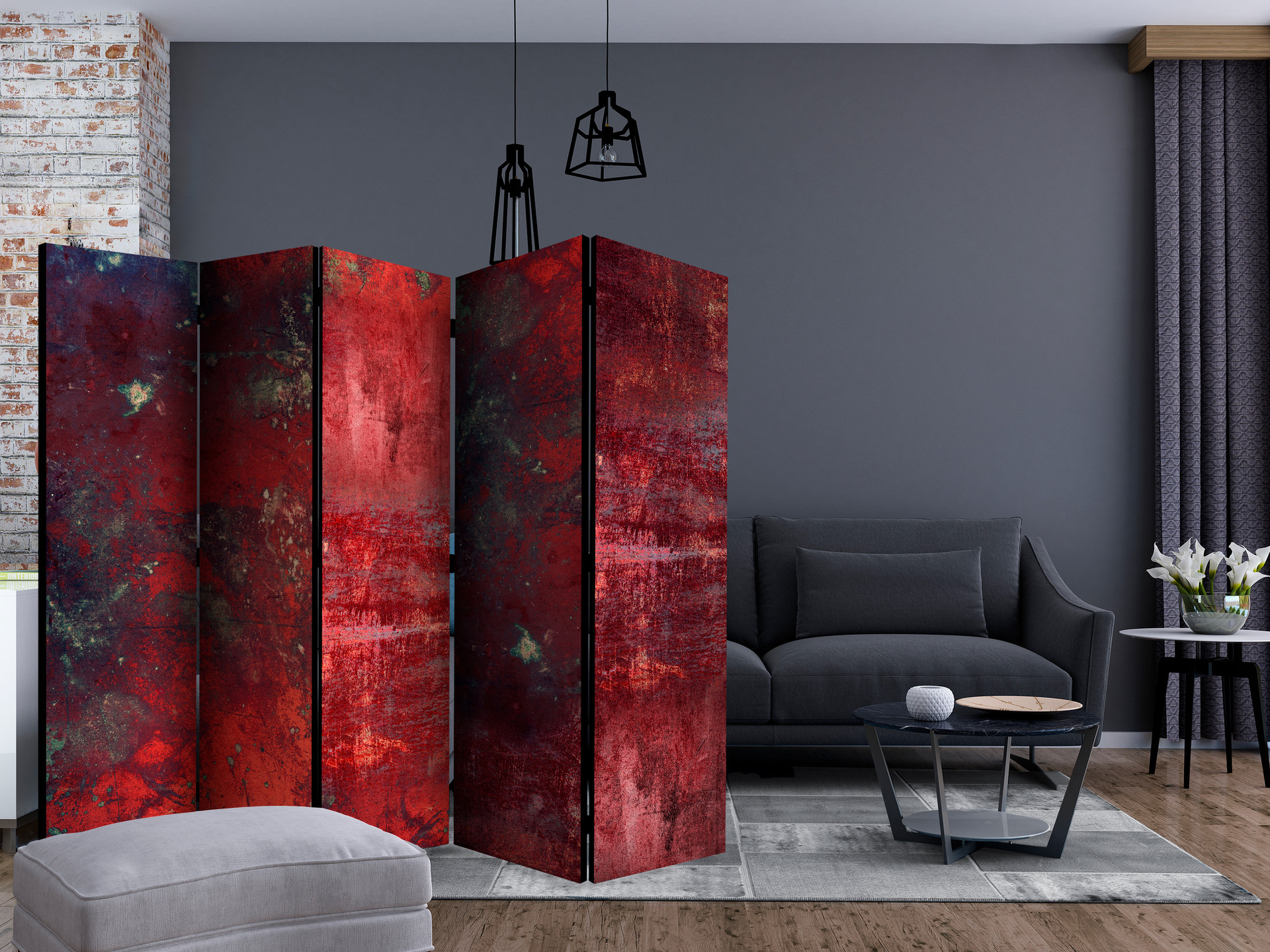 Rumdeler - Rød beton, 5-delt - 225x172 cm