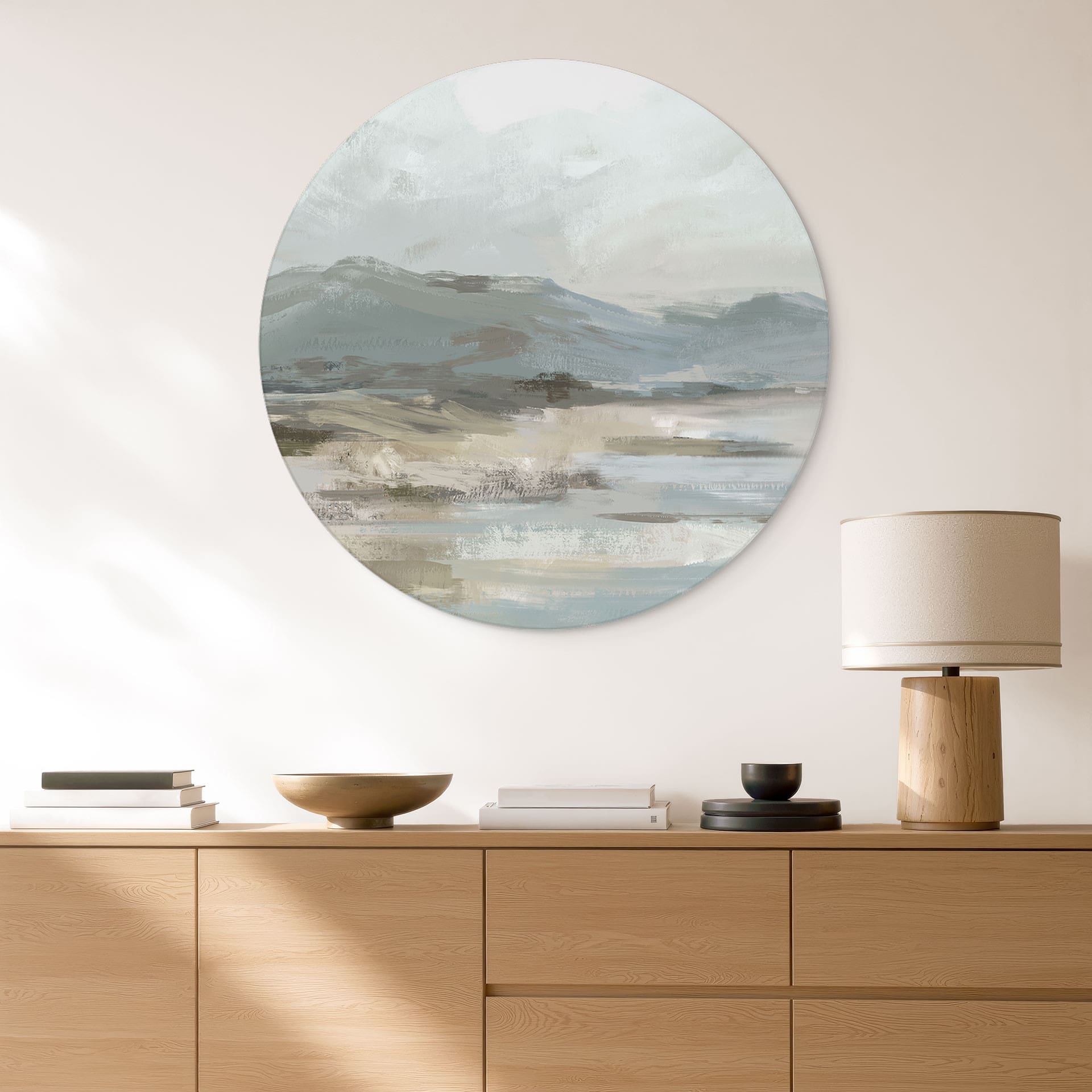 Wanddecoratie Zacht Kustlandschap Grijs - Cheney - Alu-Dibond Rond