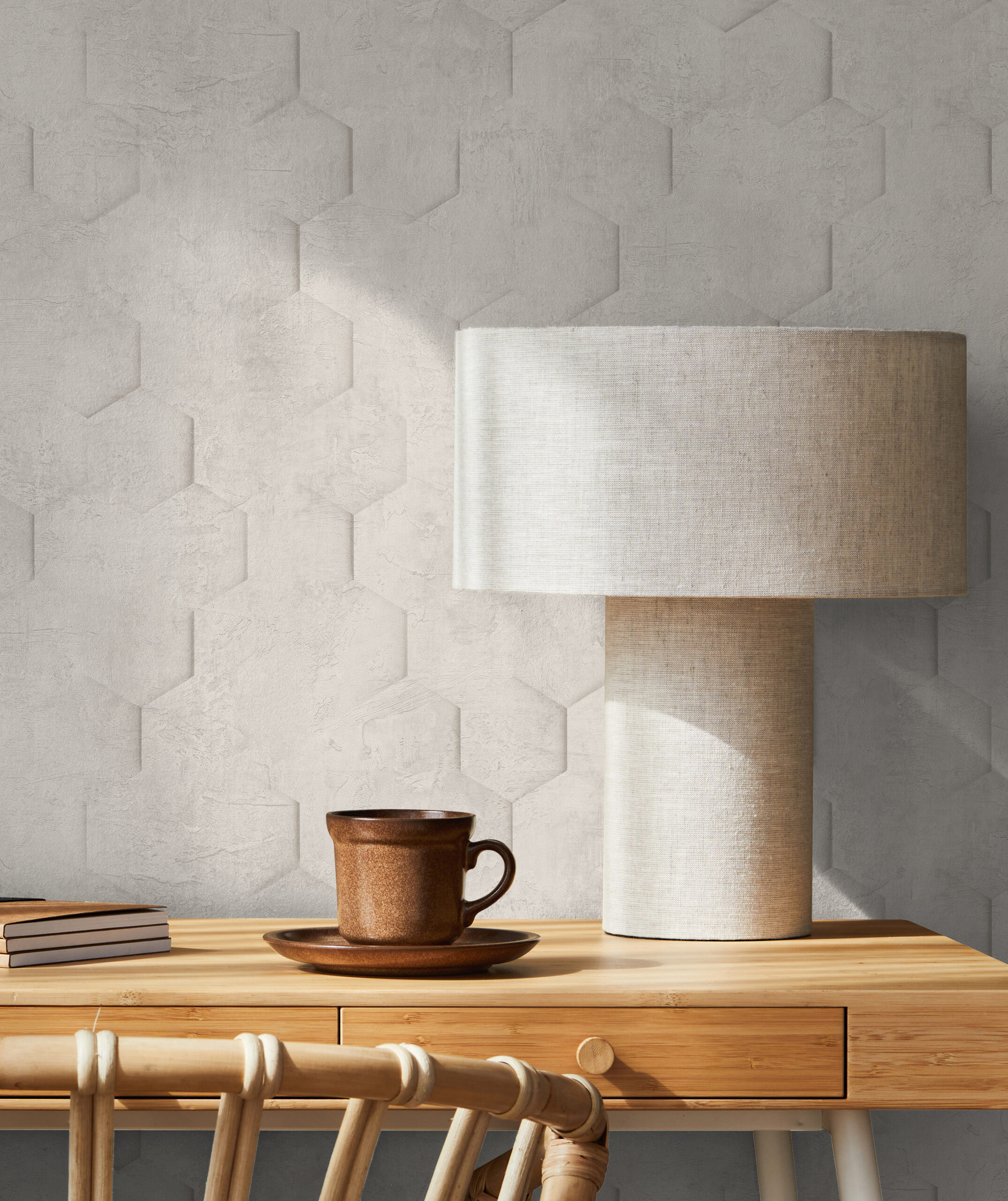 Vliesbehang met 3D honingraatpatroon beige graphic