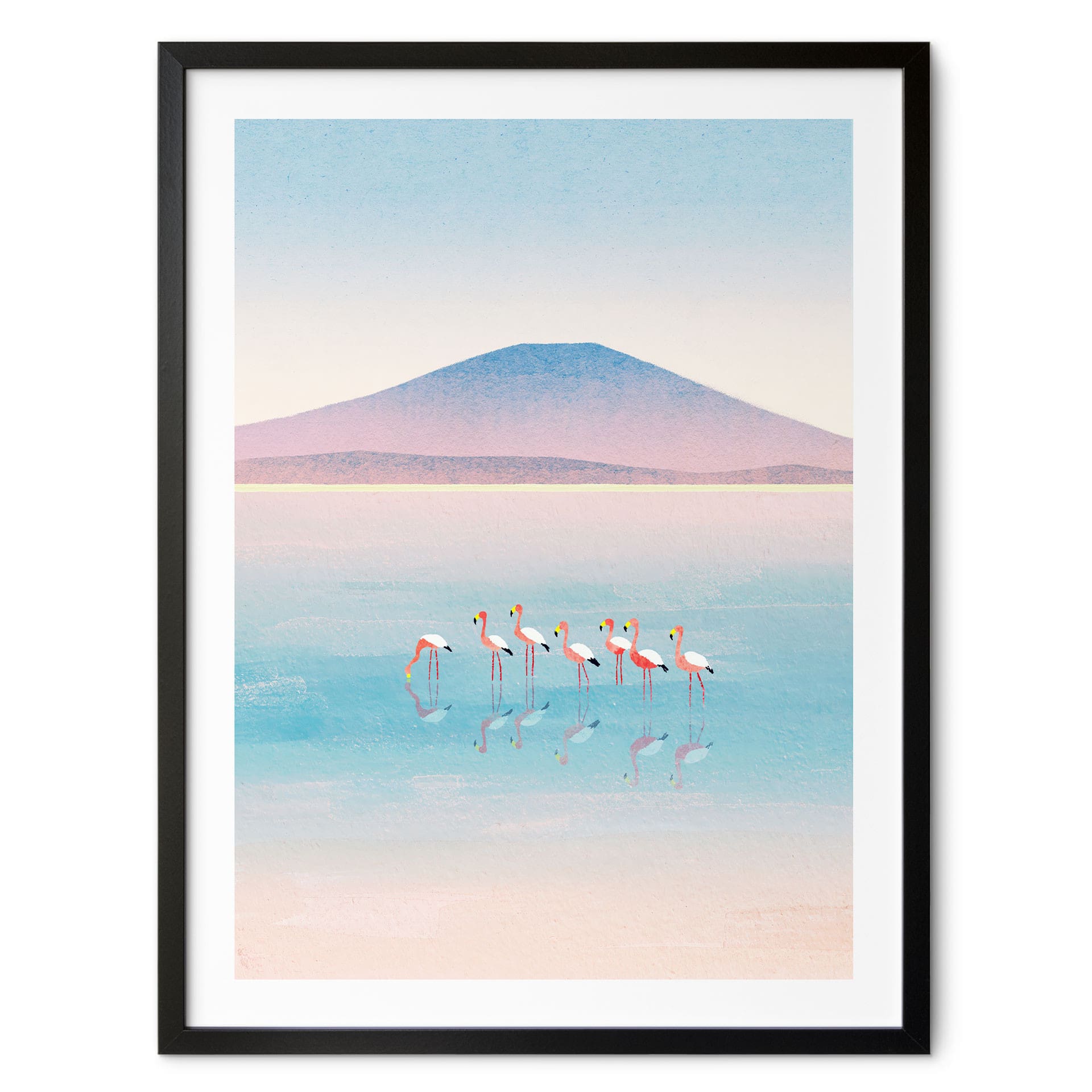 Poster Lac aux couleurs pastel avec flamants roses - Rivers