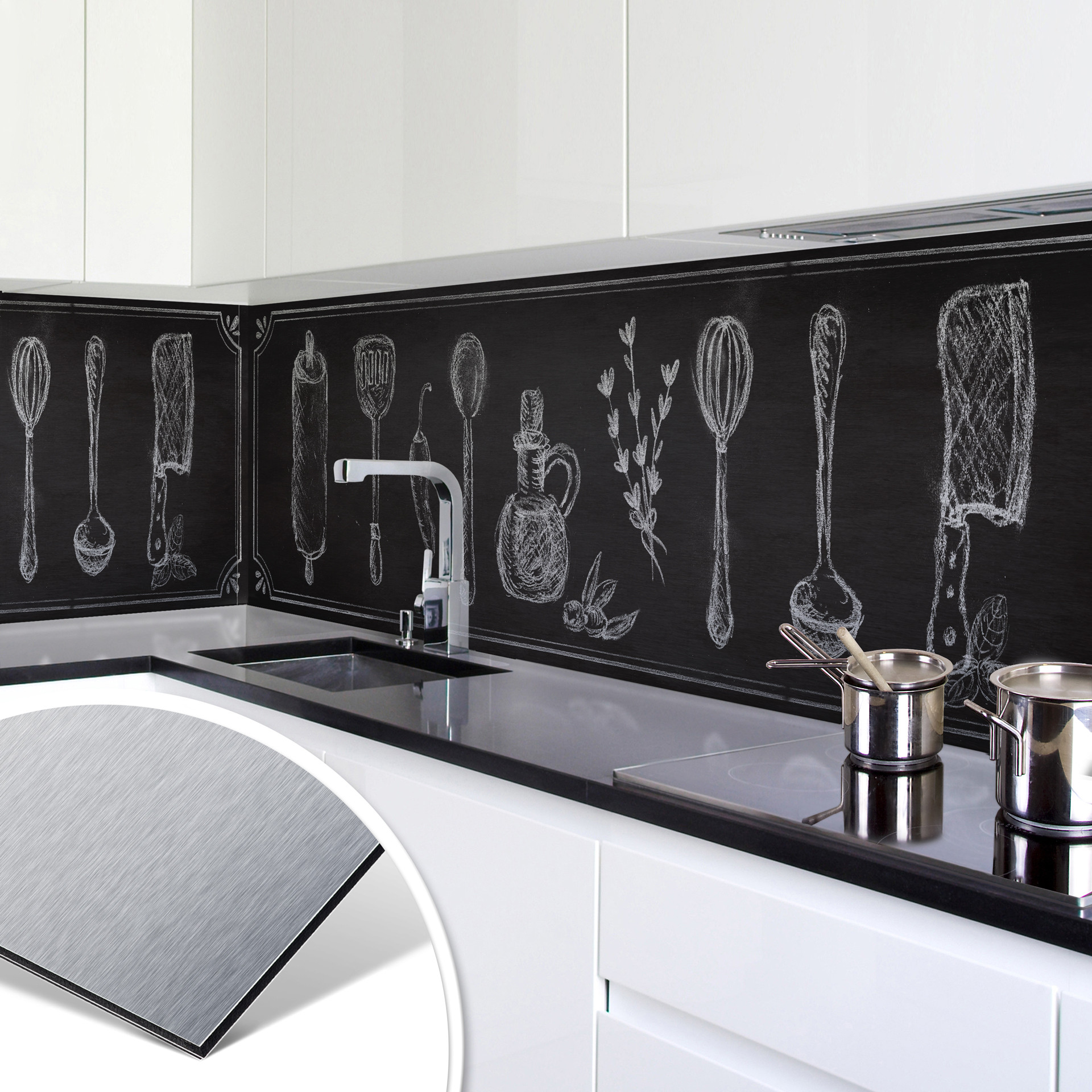 Küchenrückwand - Alu-Dibond-Silber - Rustic Kitchen