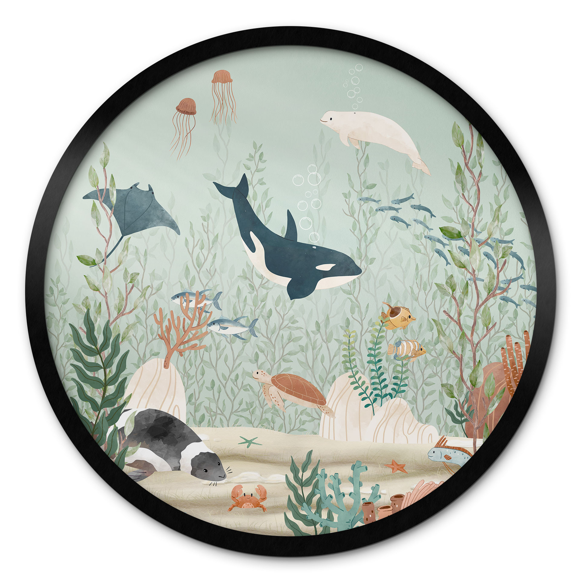 Poster Animaux marins au fond de l'océan - Oliver Robins - Rond