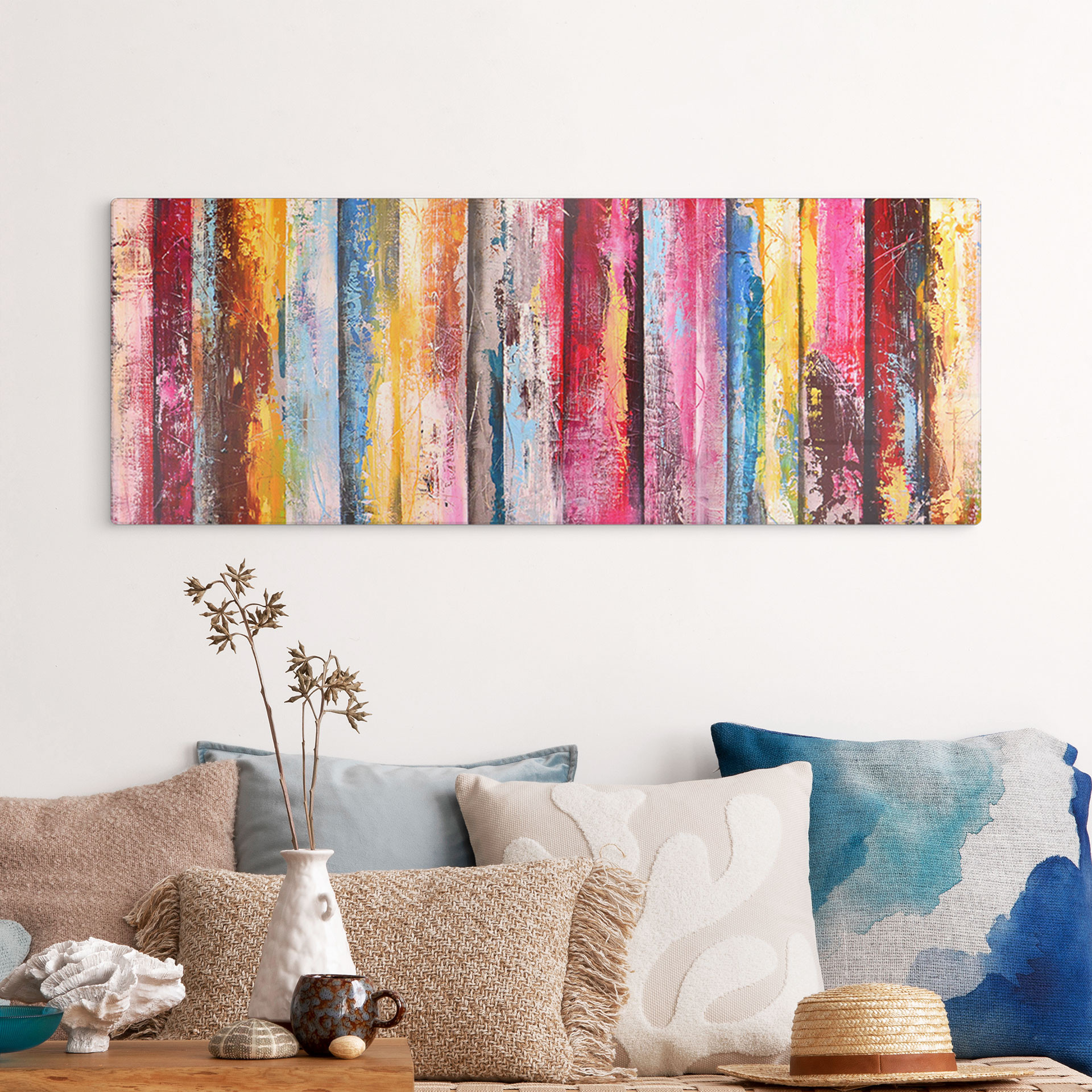 Glasbild Bunte Streifenmalerei - Fedrau - Panorama