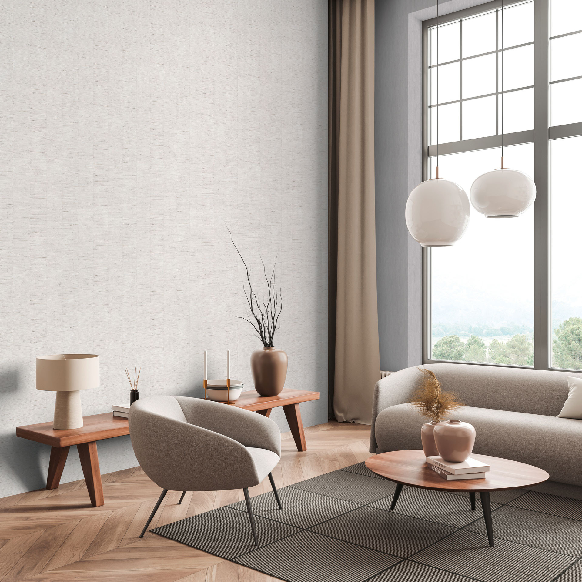Structuurbehang crème beige - rustige linnenstructuur - Vliesbehang
