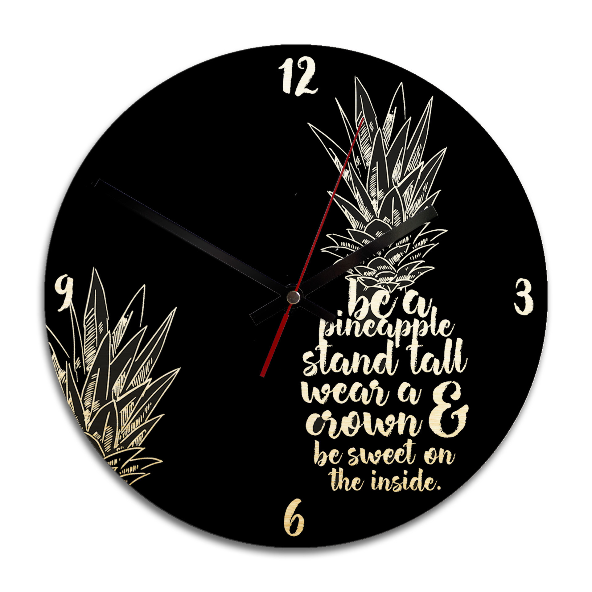 Wandklok Alu-Dibond met Goudeffect Be  a Pineapple Negatief