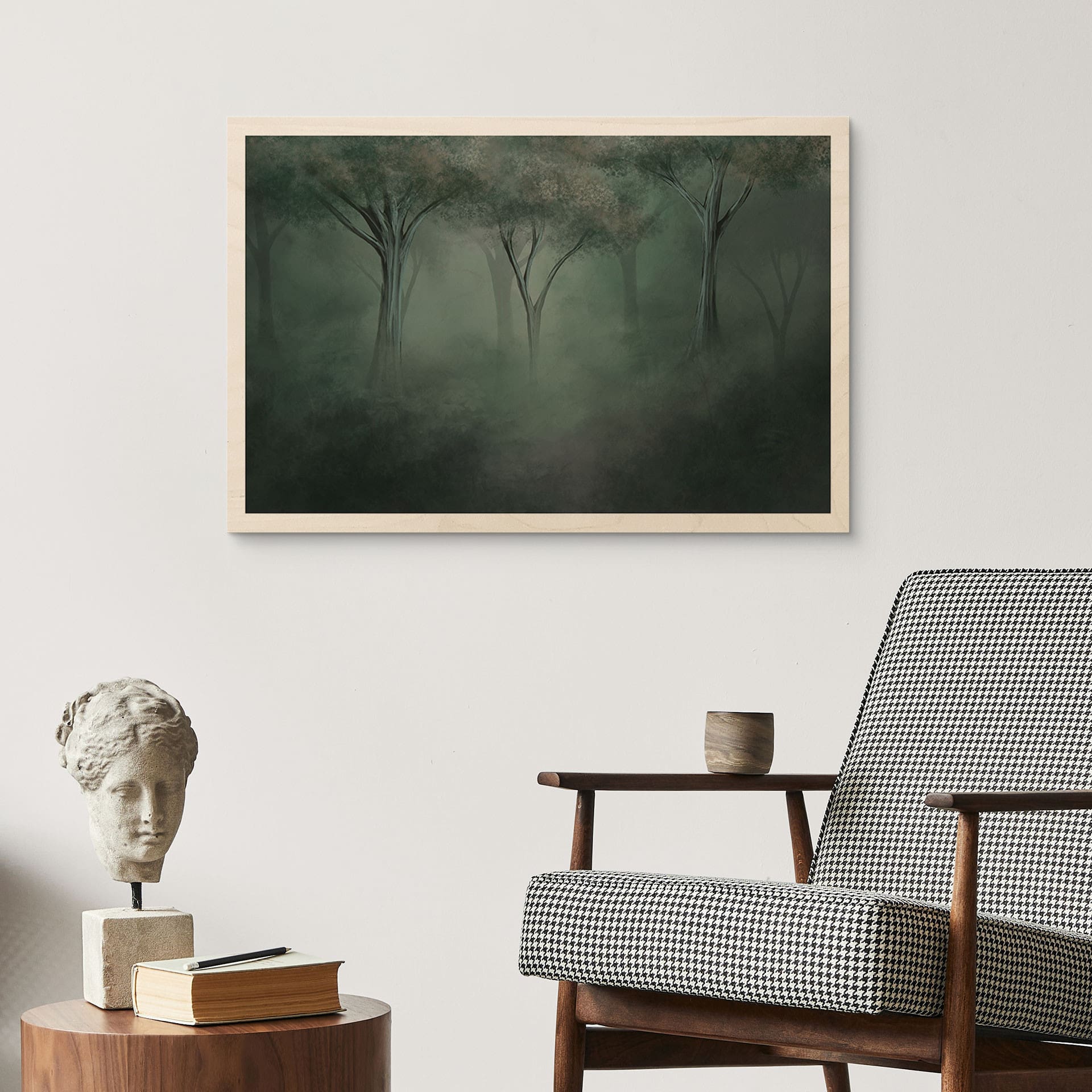Houten Wanddecoratie bos magie in de ochtendmist groen - Ms Tiff