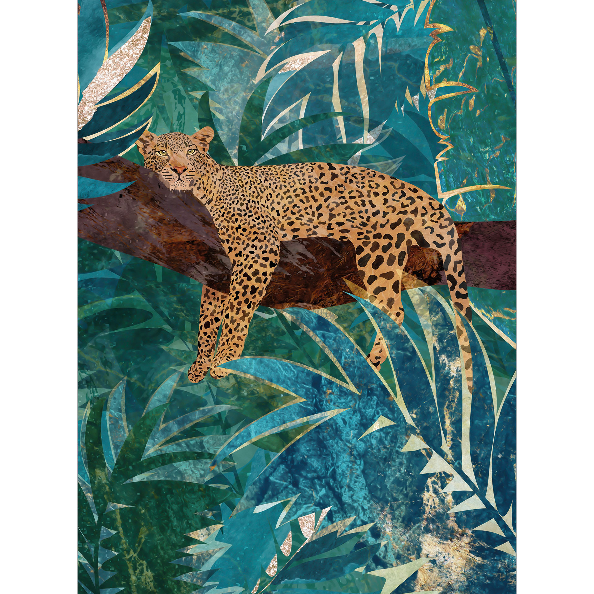 Luipaard in smaragdgroen jungle behang | kinderkamer behang - Manovski