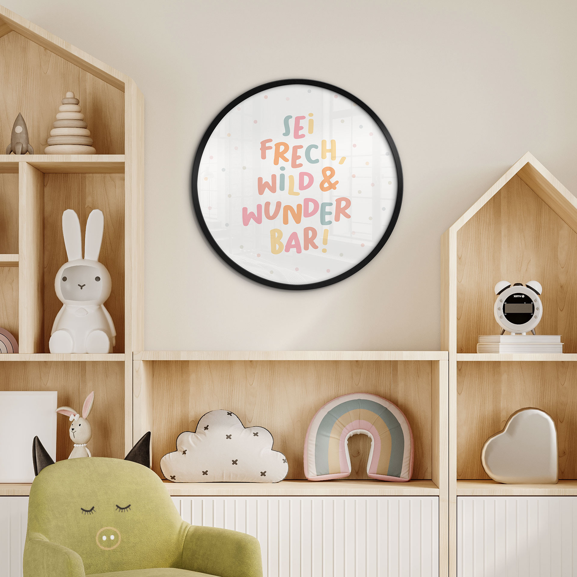 Rundes Affirmationsposter 'Sei frech, wild & wunderbar' für Kinder