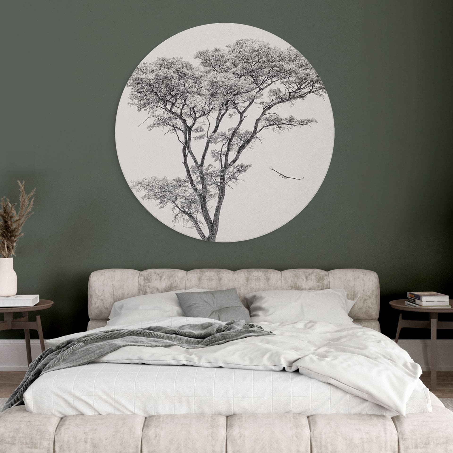 Wandbild Minimalistischer Baum in ruhiger Landschaft - Flour - Alu-Dibond Rund