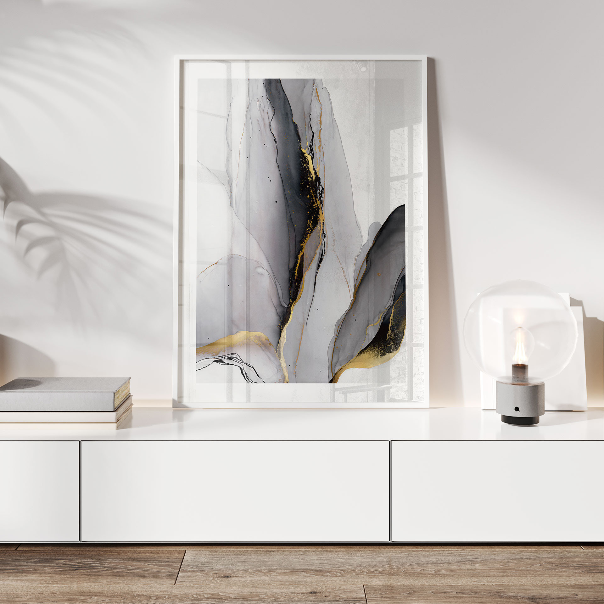 Poster Abstrakte Komposition in Gold und Grau - Shelest