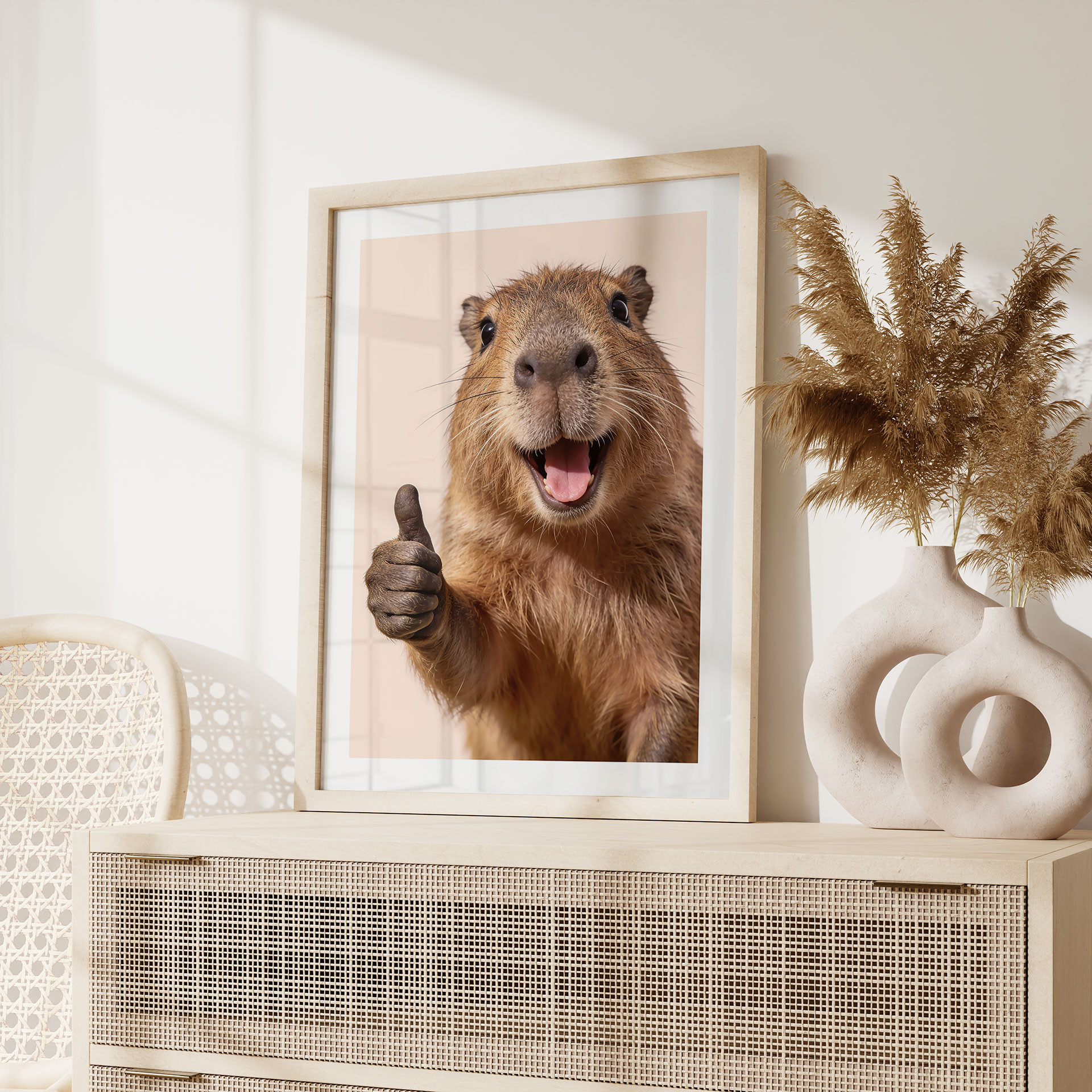Plakat Happy Capybara z kciukami w górę