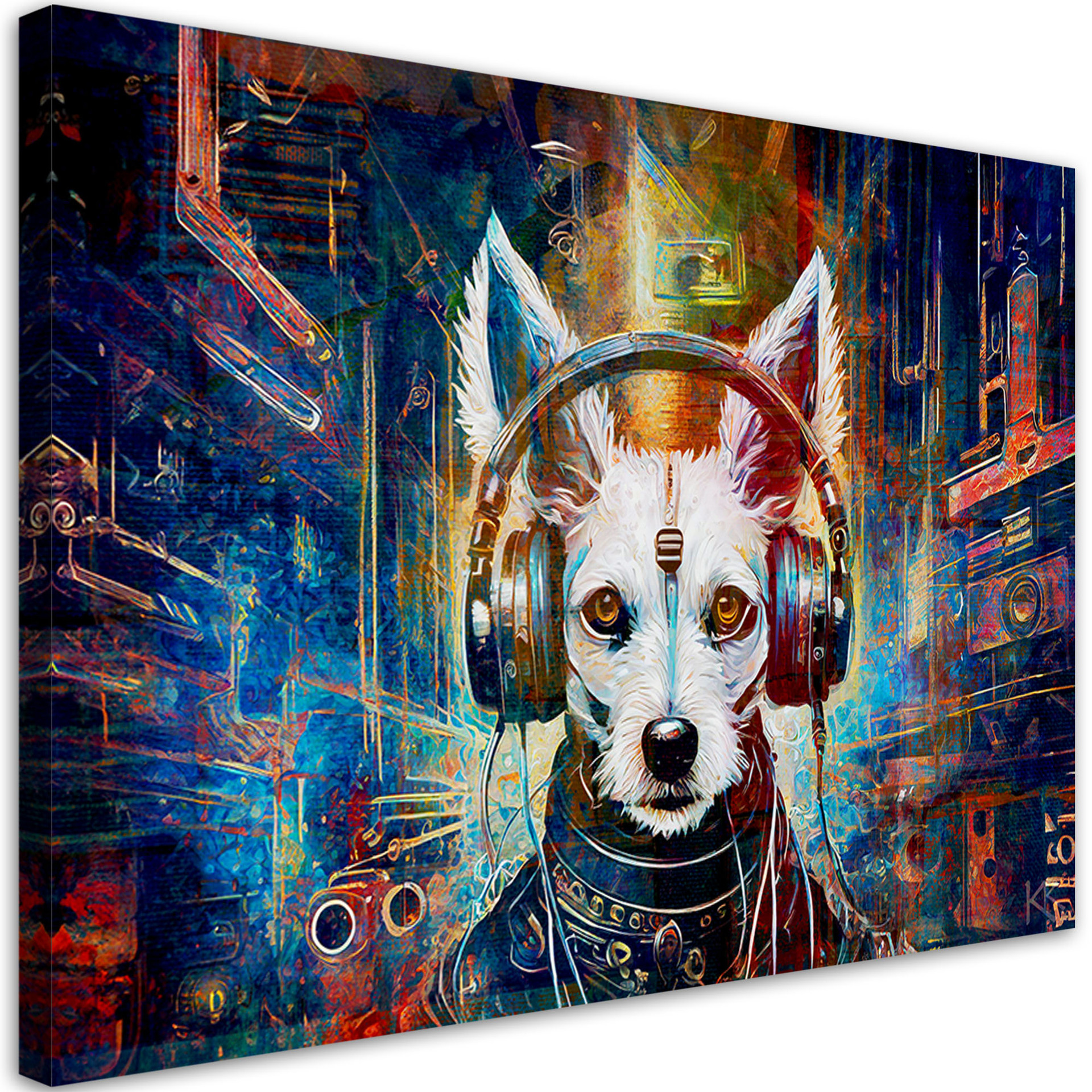Canvasbillede, Hund i hovedtelefoner abstraktion