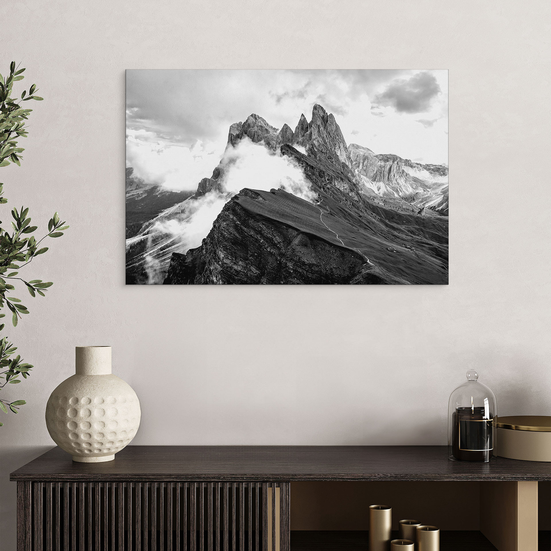 Wandbild Blick auf die Alpen - Berglandschaft der Dolomiten - Alu-Dibond