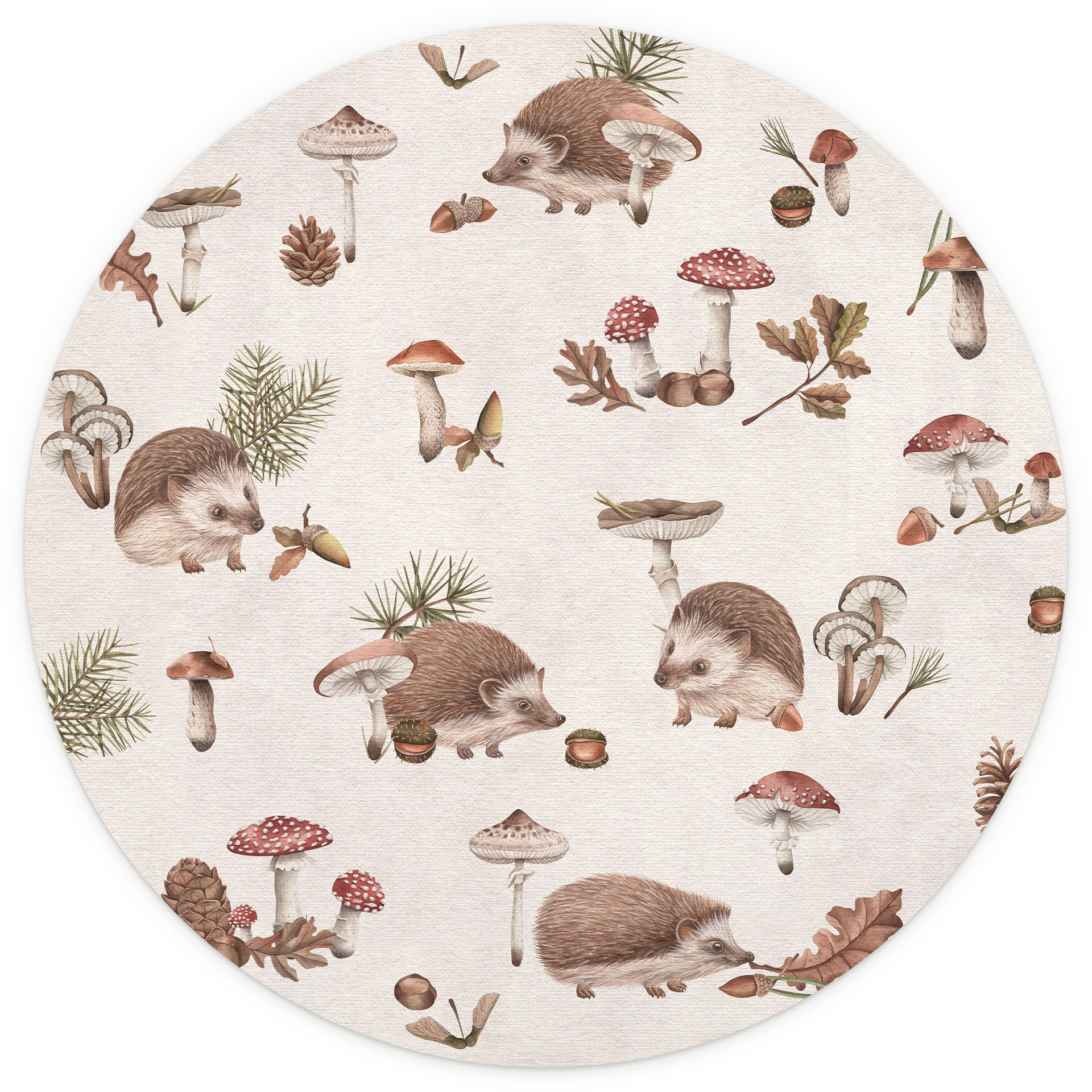 Lieve egels in het herfstbos Fotobehang - Kikki Belle - Rond - vliesbehang/zelfklevend vliesbehang