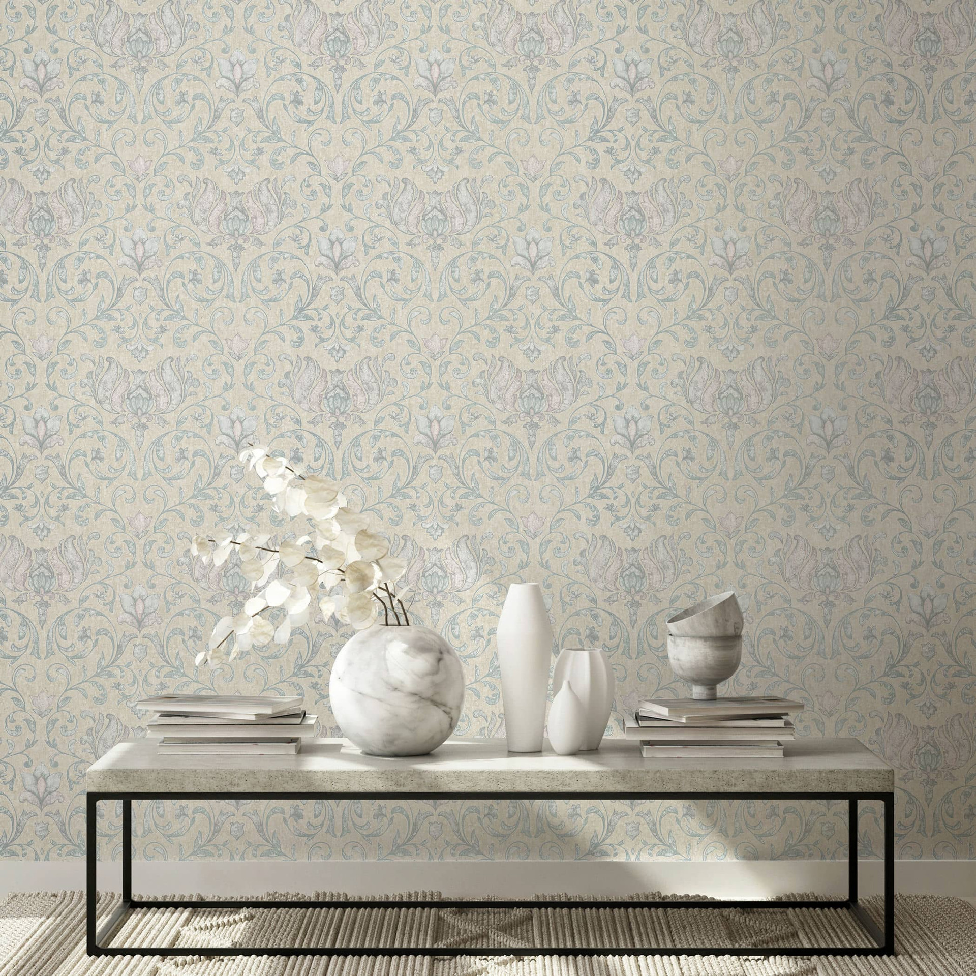 vliesbehang met bloemen, bladeren ornamenten glanzend beige bloemmotieven