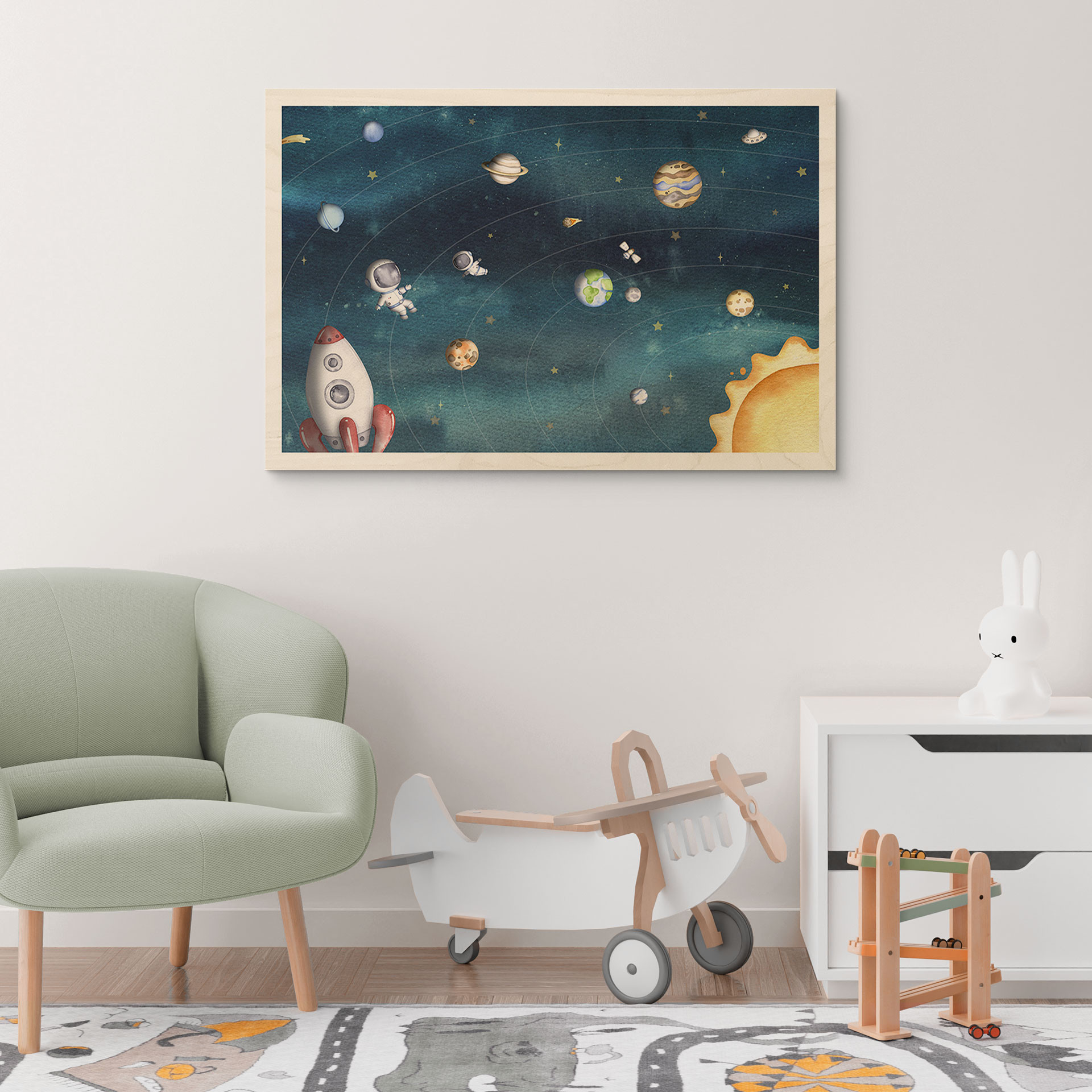 Plakat drewniany kosmiczna przygoda z astronautami - Oliver Robins
