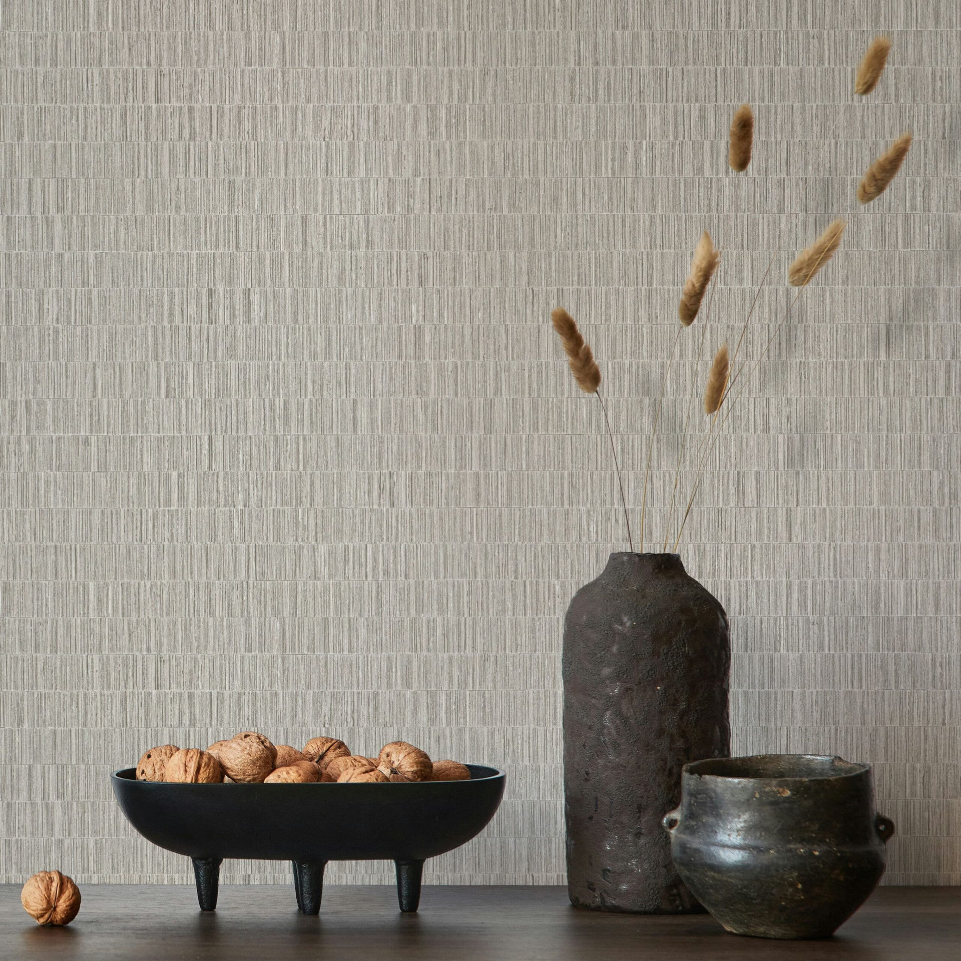 vliesbehang in structuur tegelmotief beige, bruin textiellook