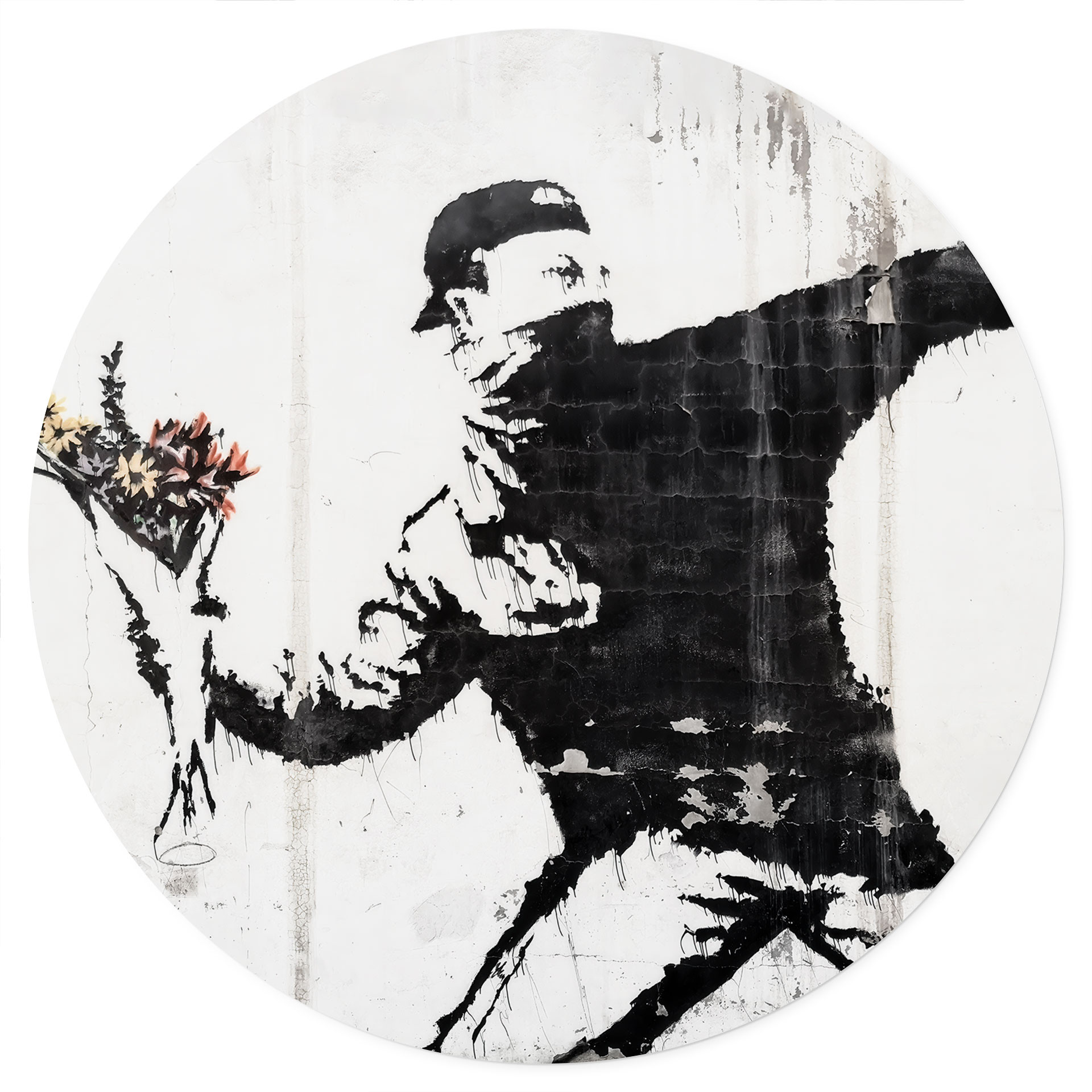 Naklejka na ścianę Banksy - Miotacz kwiatów - Okrągła