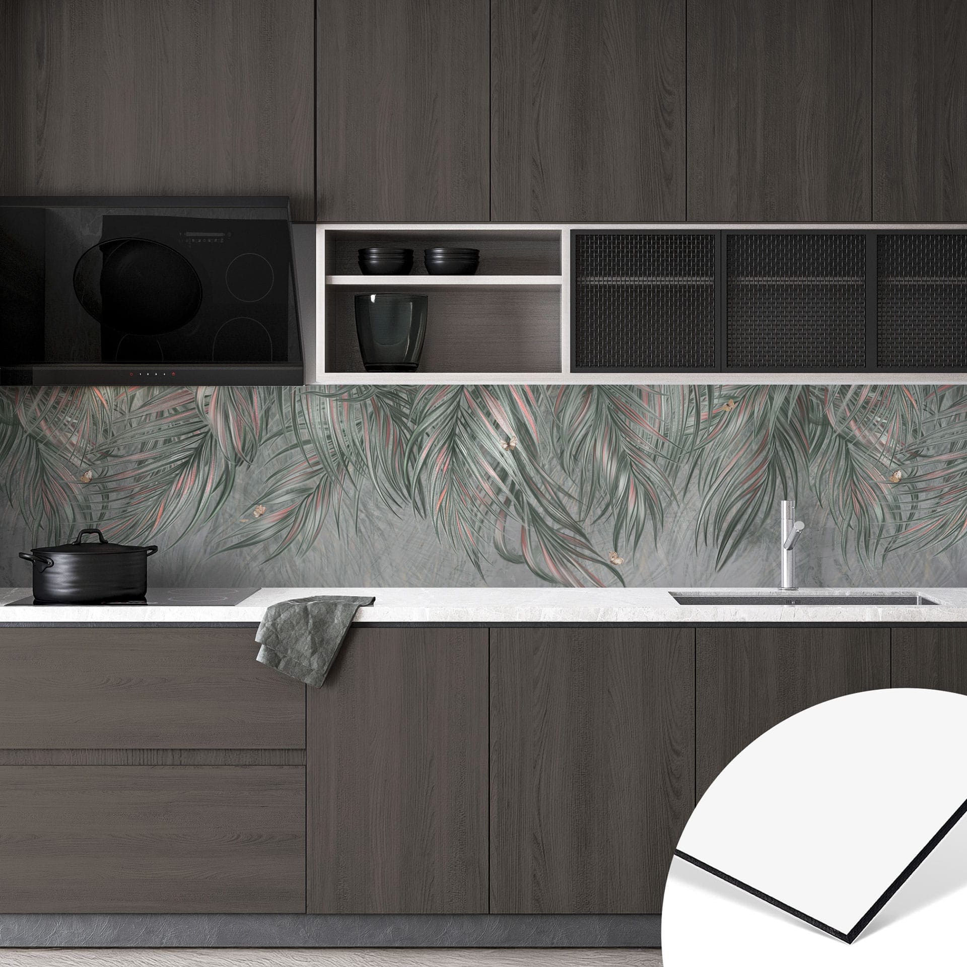 Keukenachterwand Exotische palmbladeren Roze-groen - Ms Tiff