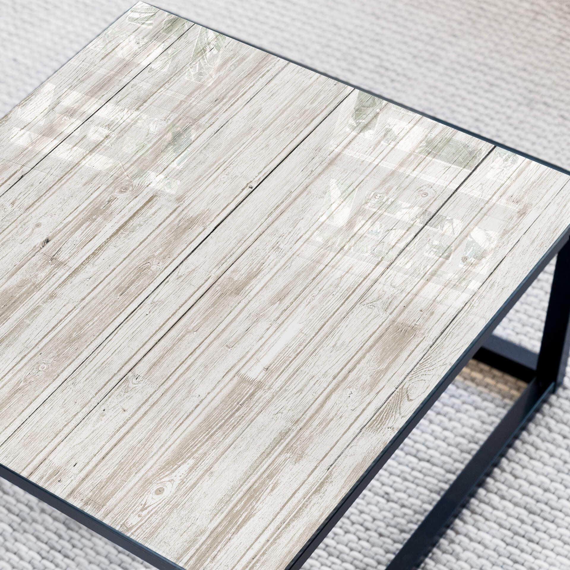 Plateau de table en verre - Shabby Chic effet bois - Carré