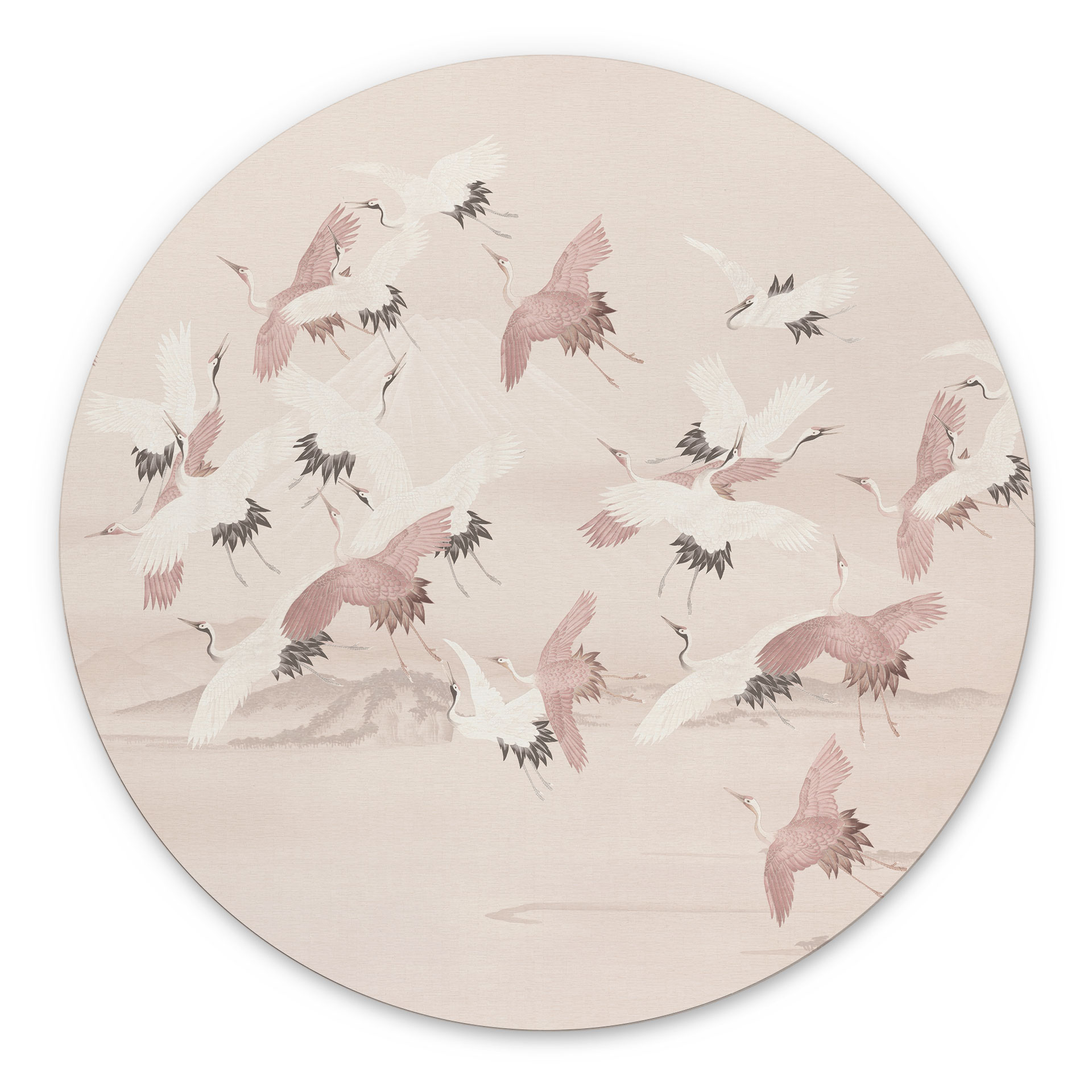Stampe per pareti Cranes over the lake - Bloomery Decor - Alu-Dibond Round