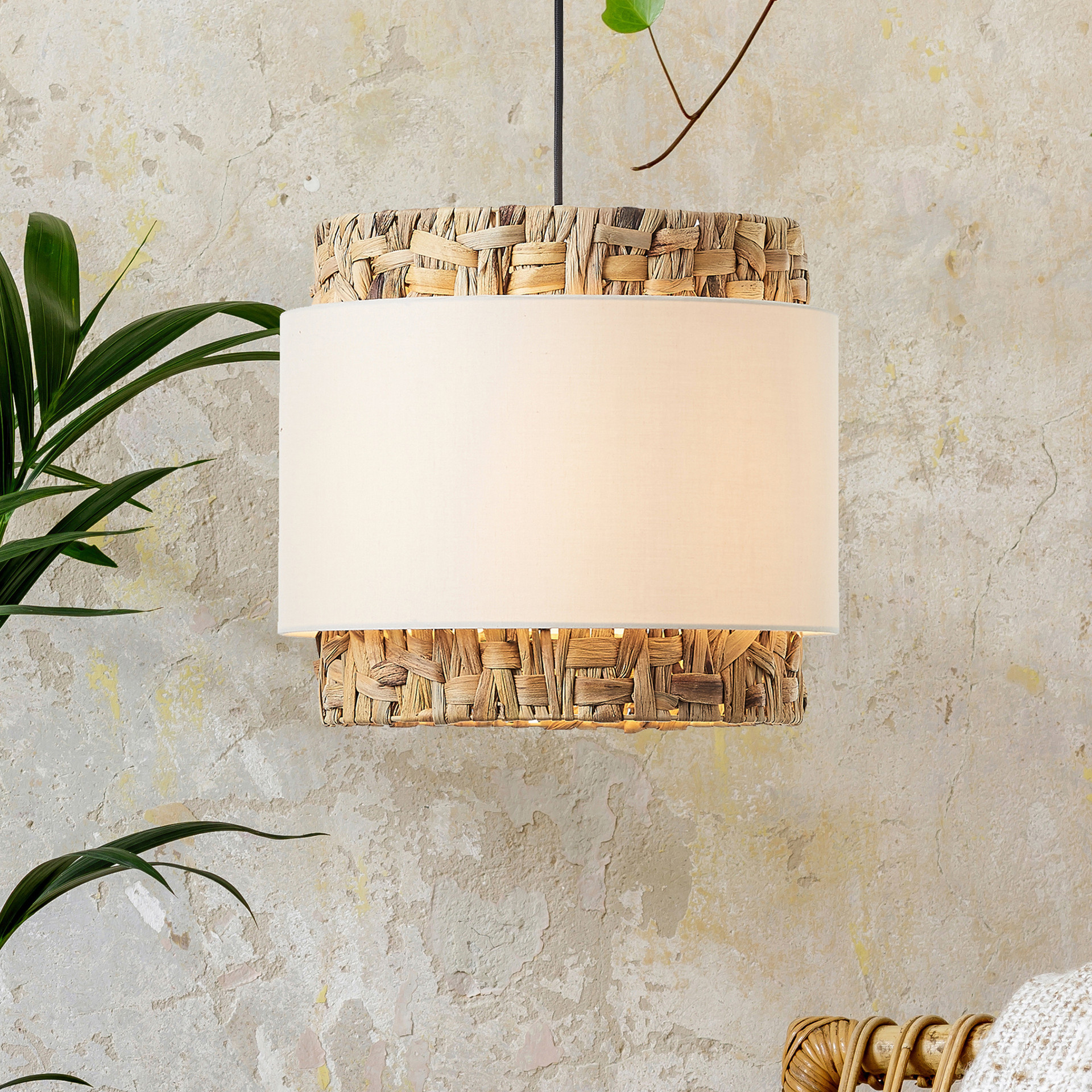 Pendelleuchte Till, braun, 140 x 35 cm, Textil Lampe
