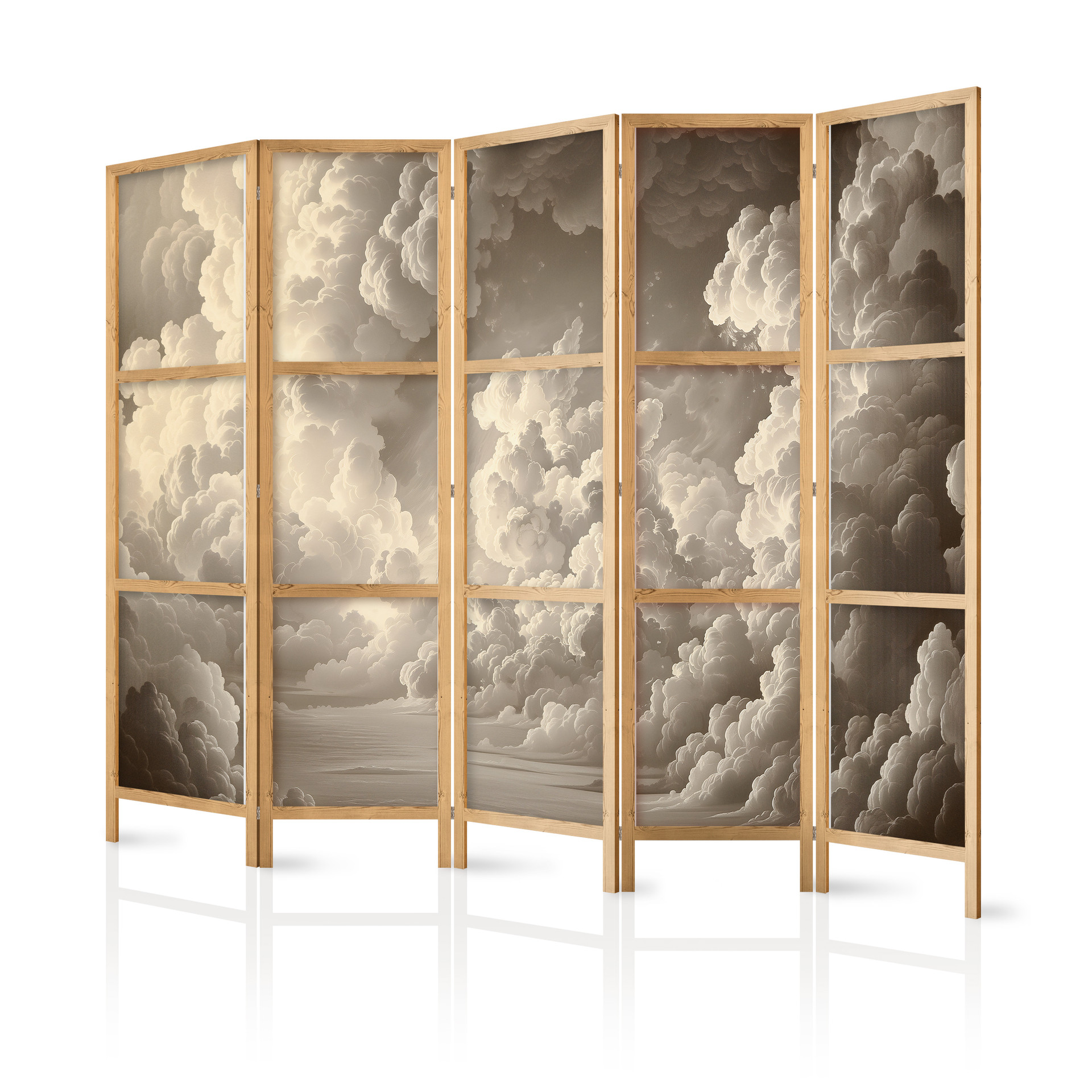 Japanischer Paravent, Raumteiler freistehend, Trennwand - Whisper: Illuminated Clouds
