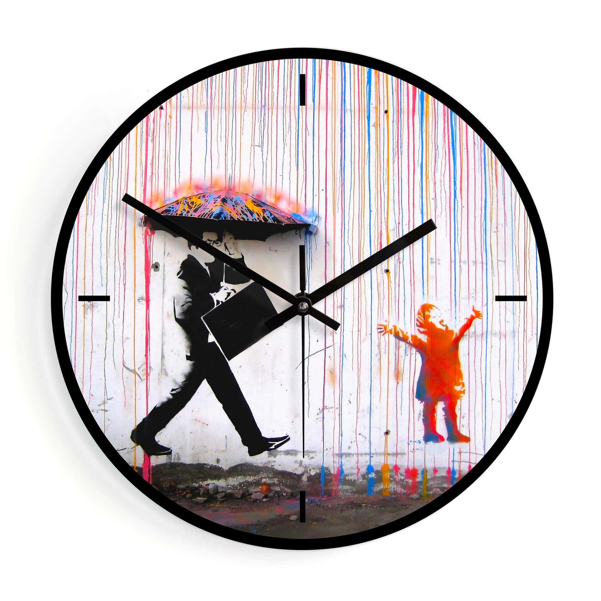Wanduhr aus Glas - Banksy - Coloured rain Ø30 cm