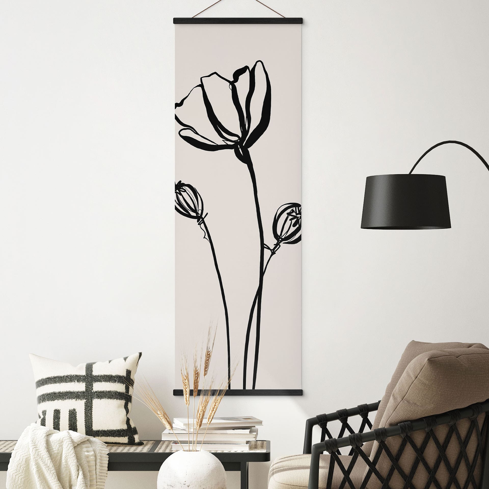 Stoffbild Line Art Mohnblume - Cats & Dotz - Panorama