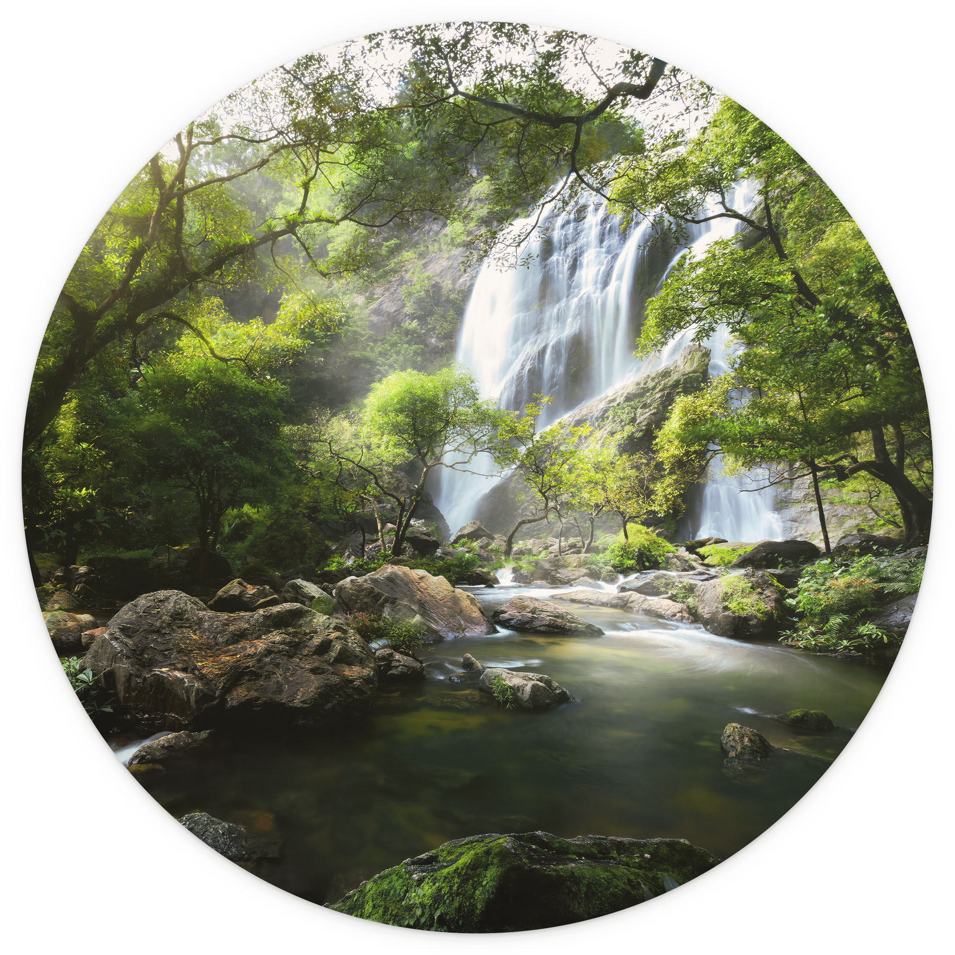Behangcirkel Waterval in het Bos - vliesbehang/zelfklevend vliesbehang