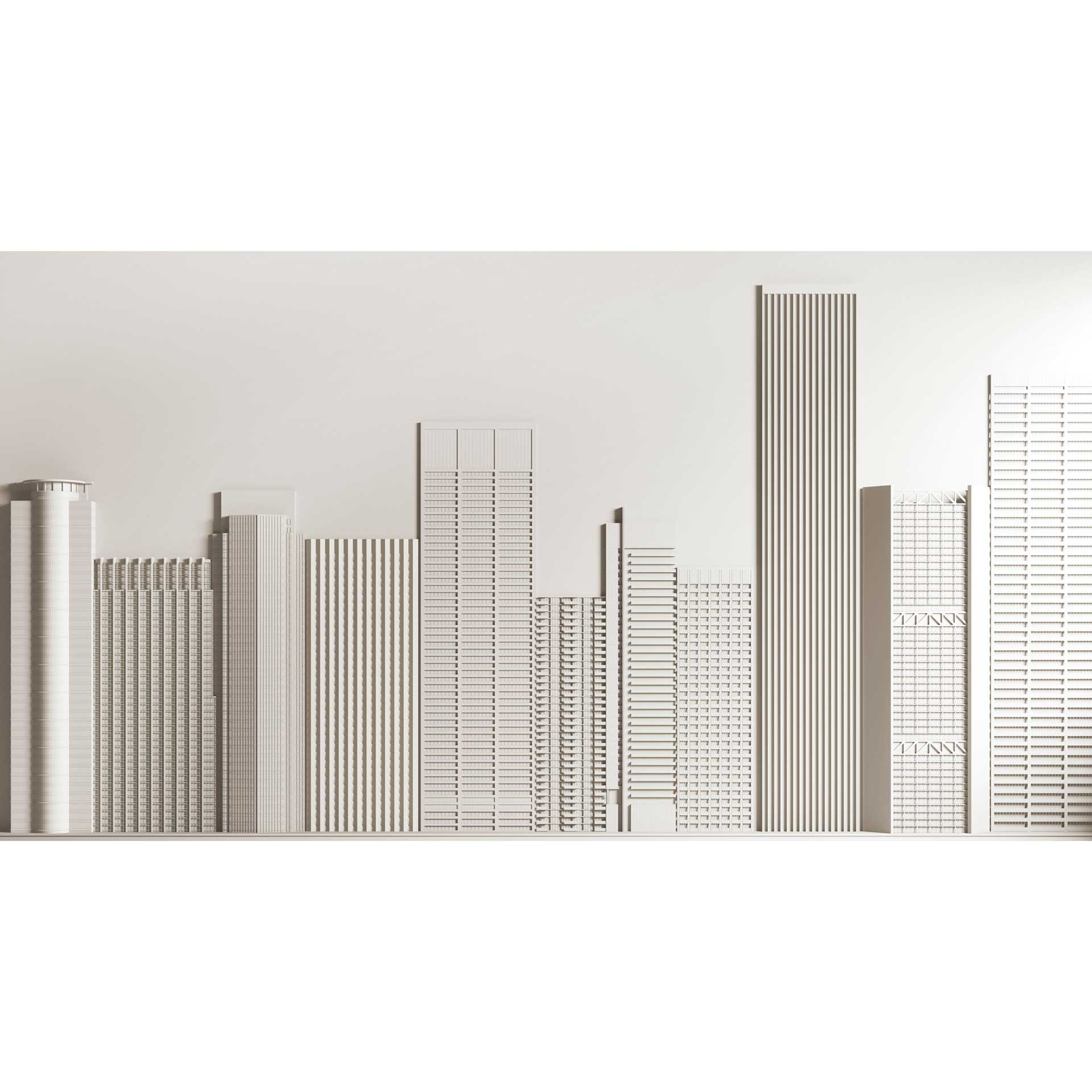 Modern Cityscape 3D vliesbehang - monochroom skyline behang met structuureffect