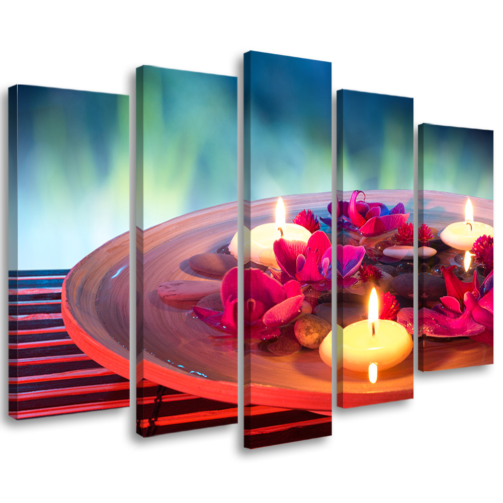 5 stykke lærredsprint, Zen Flowers Candle Wellness