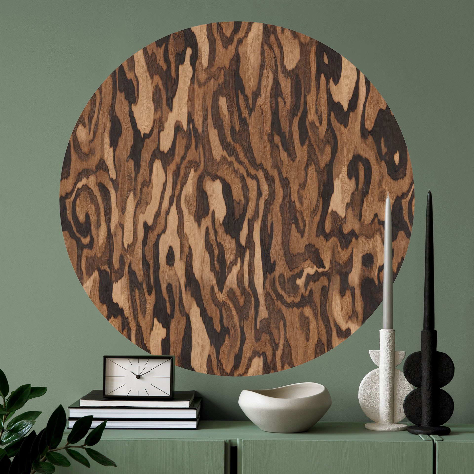 Sticker Mural Ettore Walnut - Veinage de Bois Abstrait - Sir Edward x Grigory Gladarev - Rond