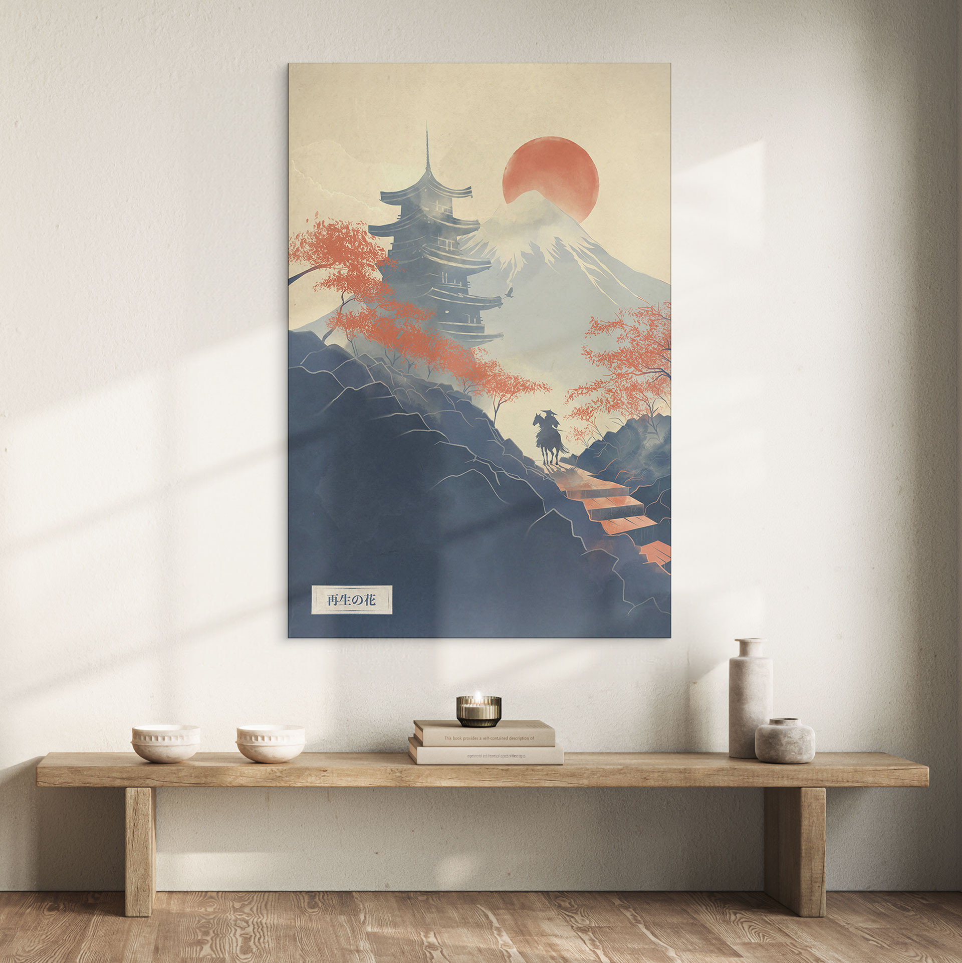 Fototapet Solopgang over pagoden - Roze – print på aluminium (Alu-Dibond)