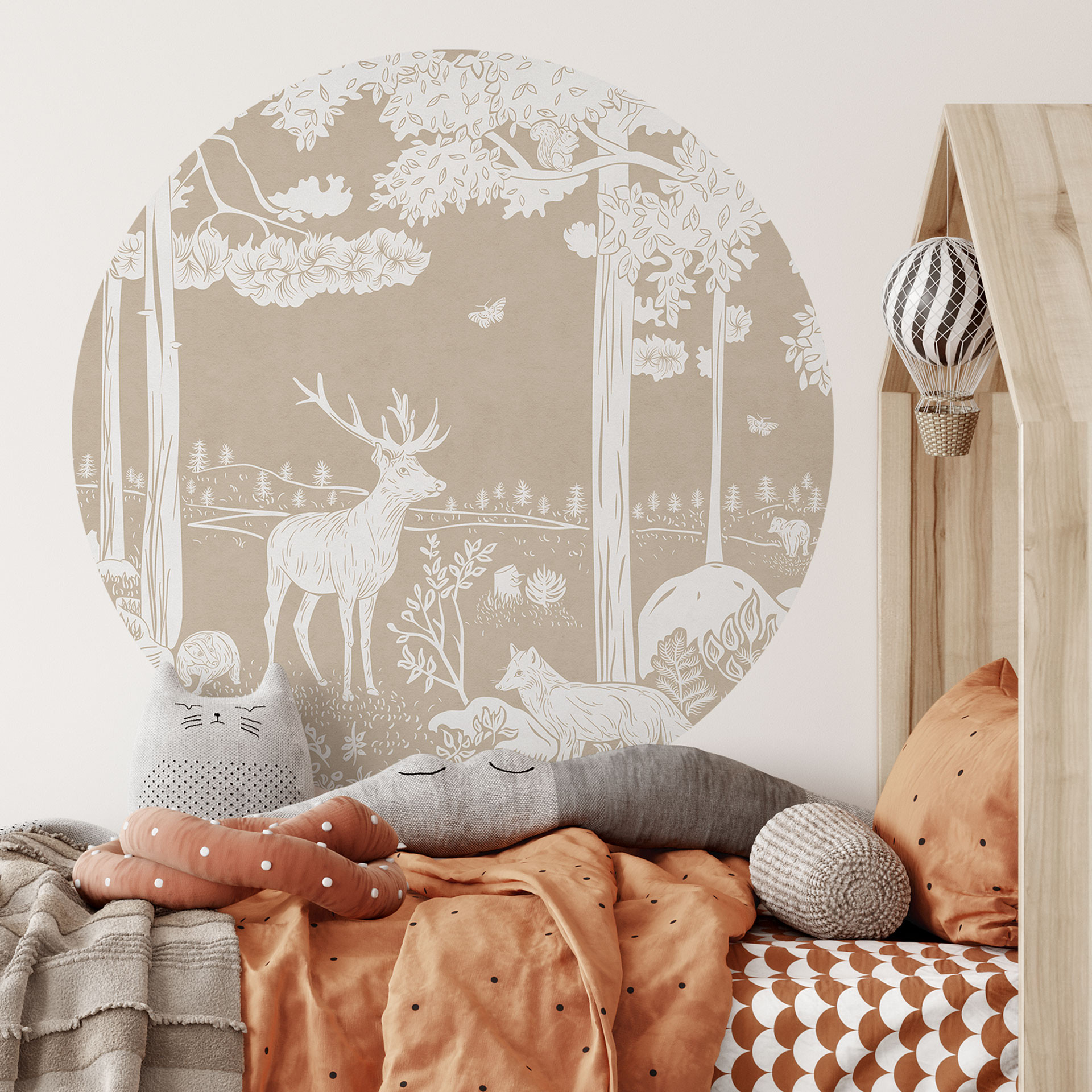 Wandtattoo Herbstlicher Wald mit Hirschen und Füchsen - Braun - Kikki Belle - Rund