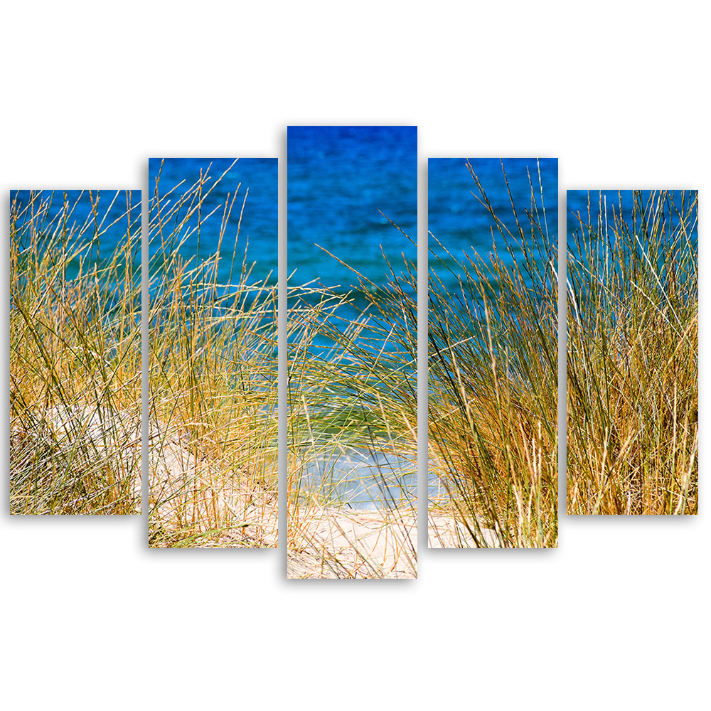 5 stykke lærredsprint, Beach Lake Grass Nature